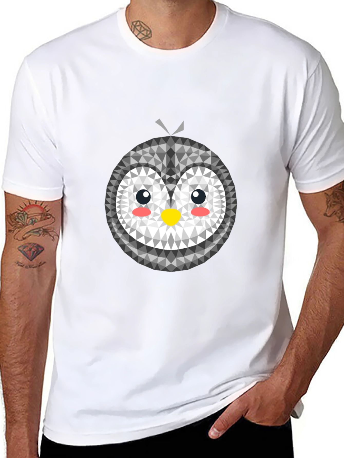 Geometric Penguin Graphic Tee - Black