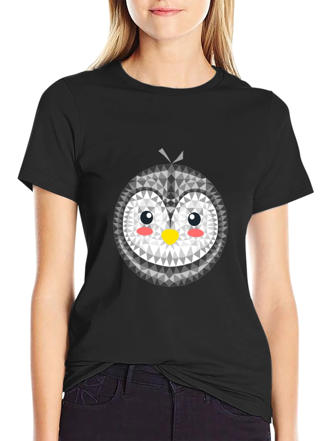 Geometric Penguin Graphic Tee - Black