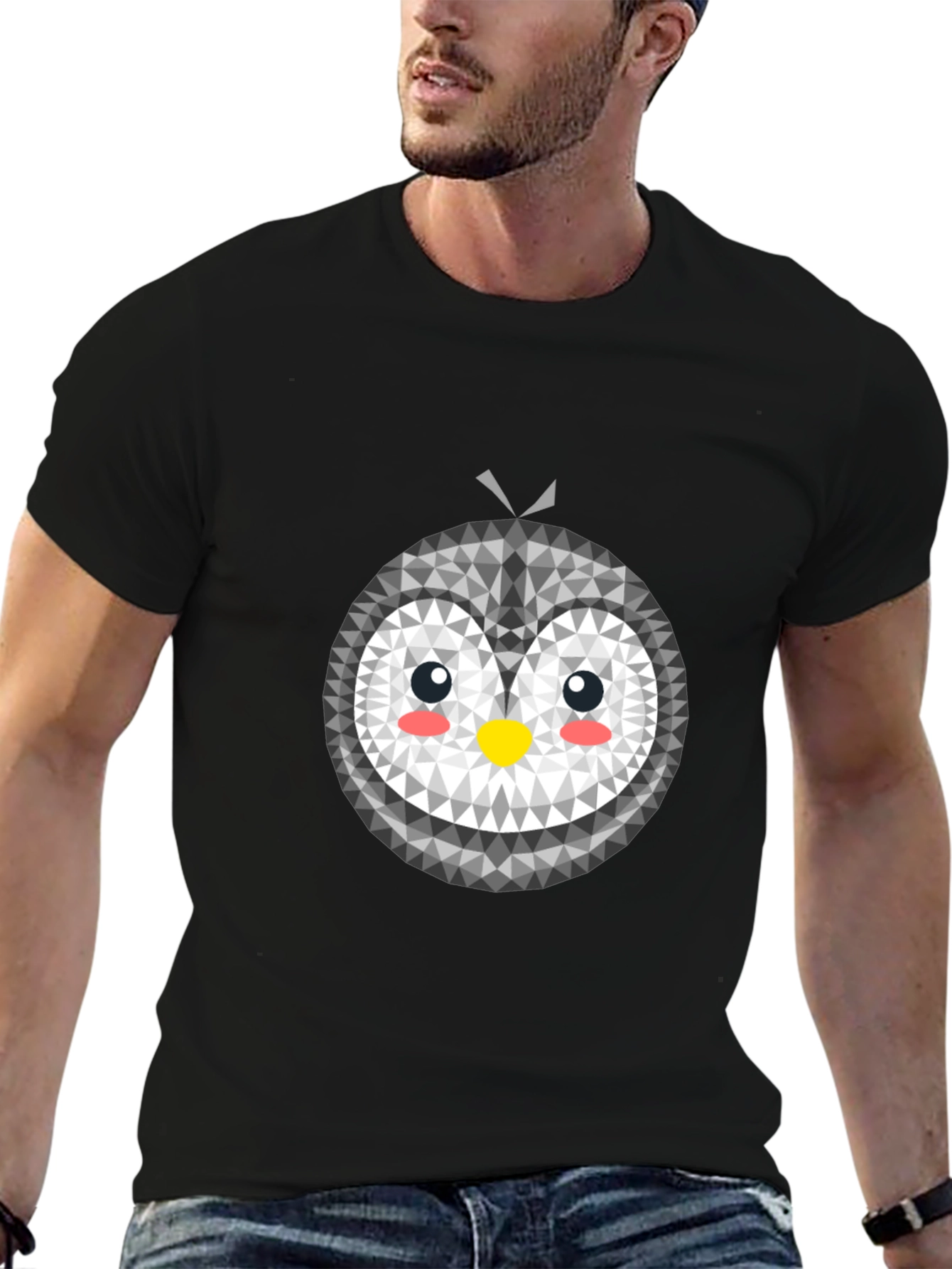 Geometric Penguin Graphic Tee - Black