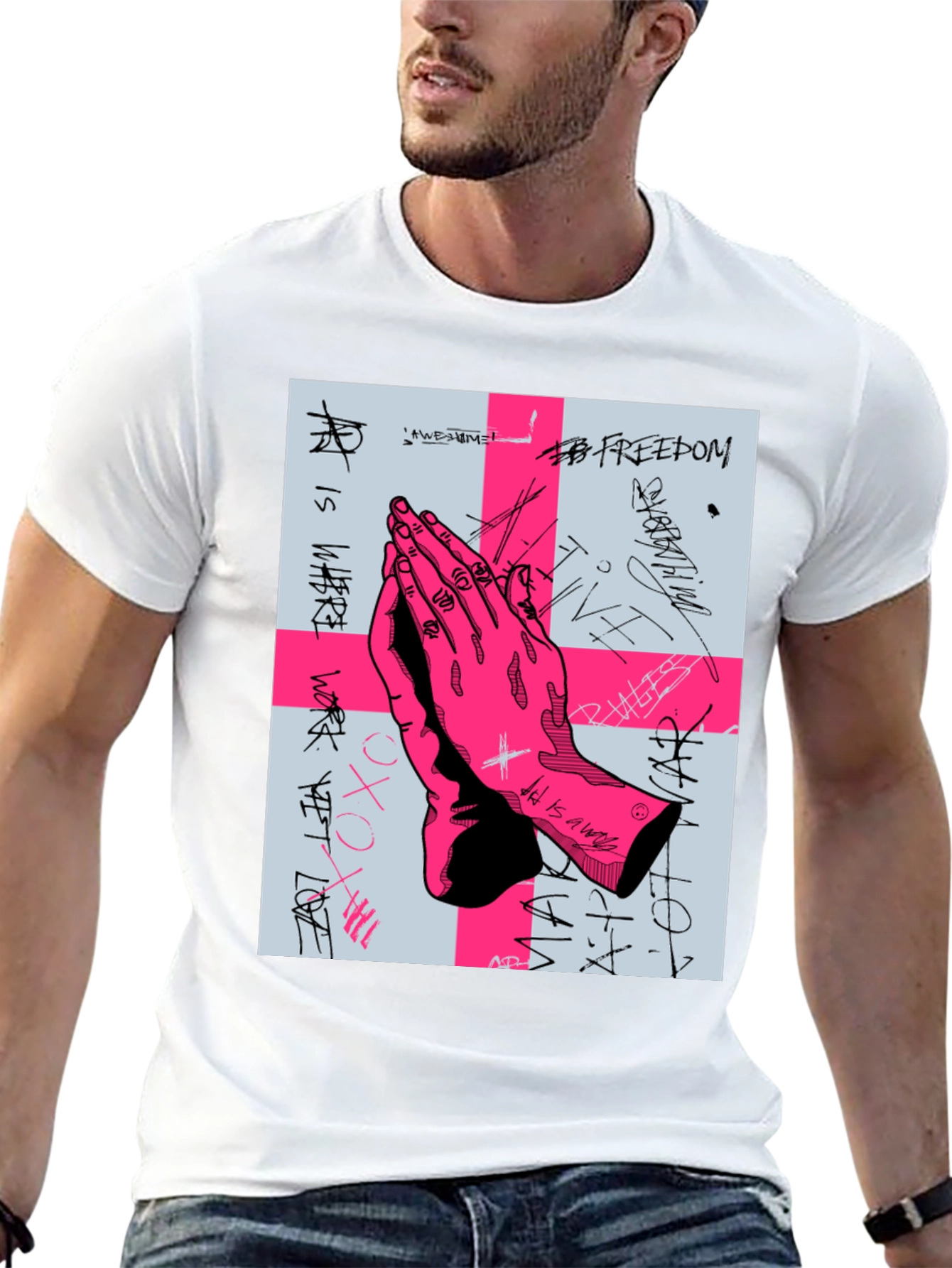 Graphic Print Praying Hands T-Shirt