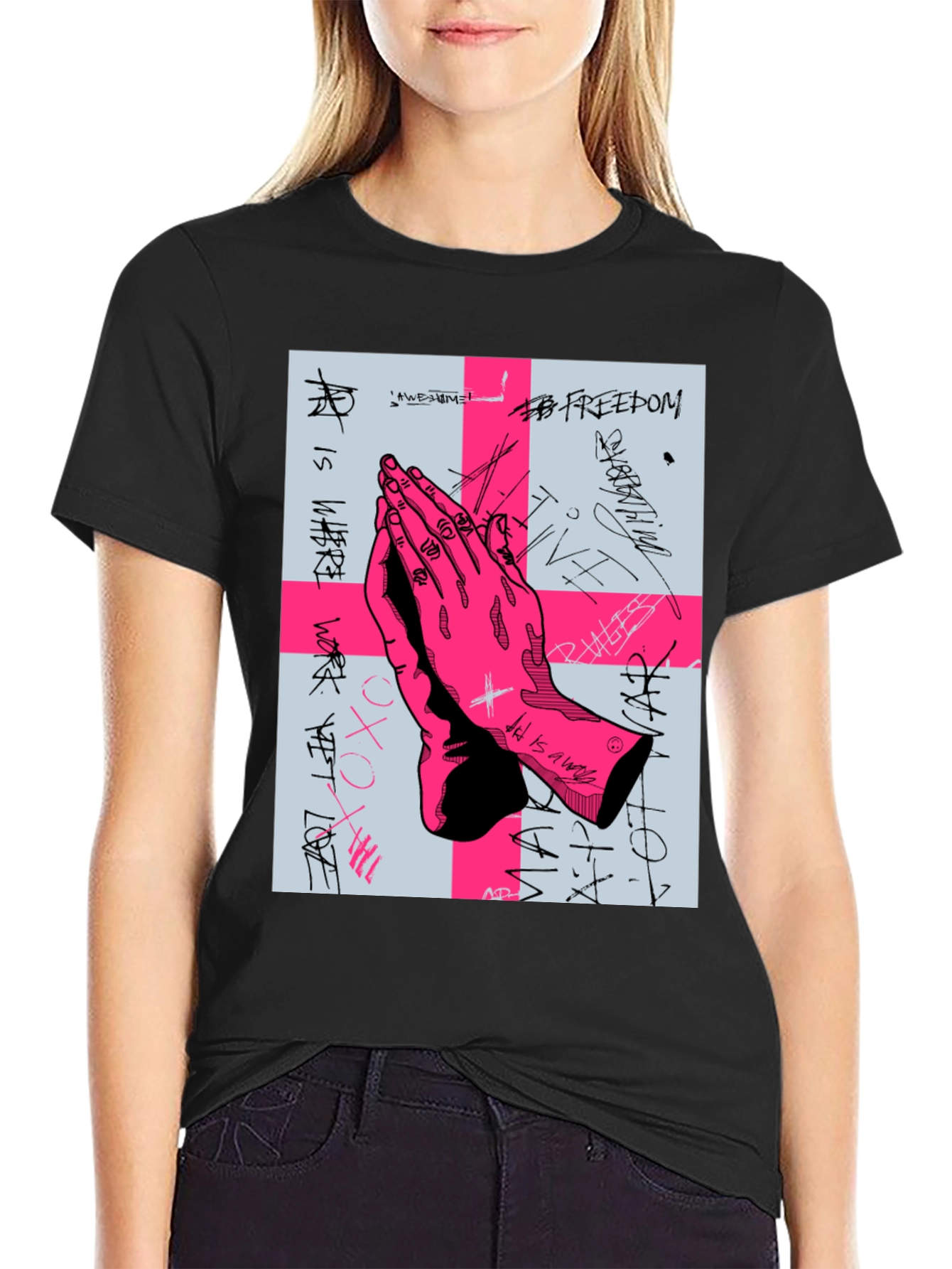 Graphic Print Praying Hands T-Shirt