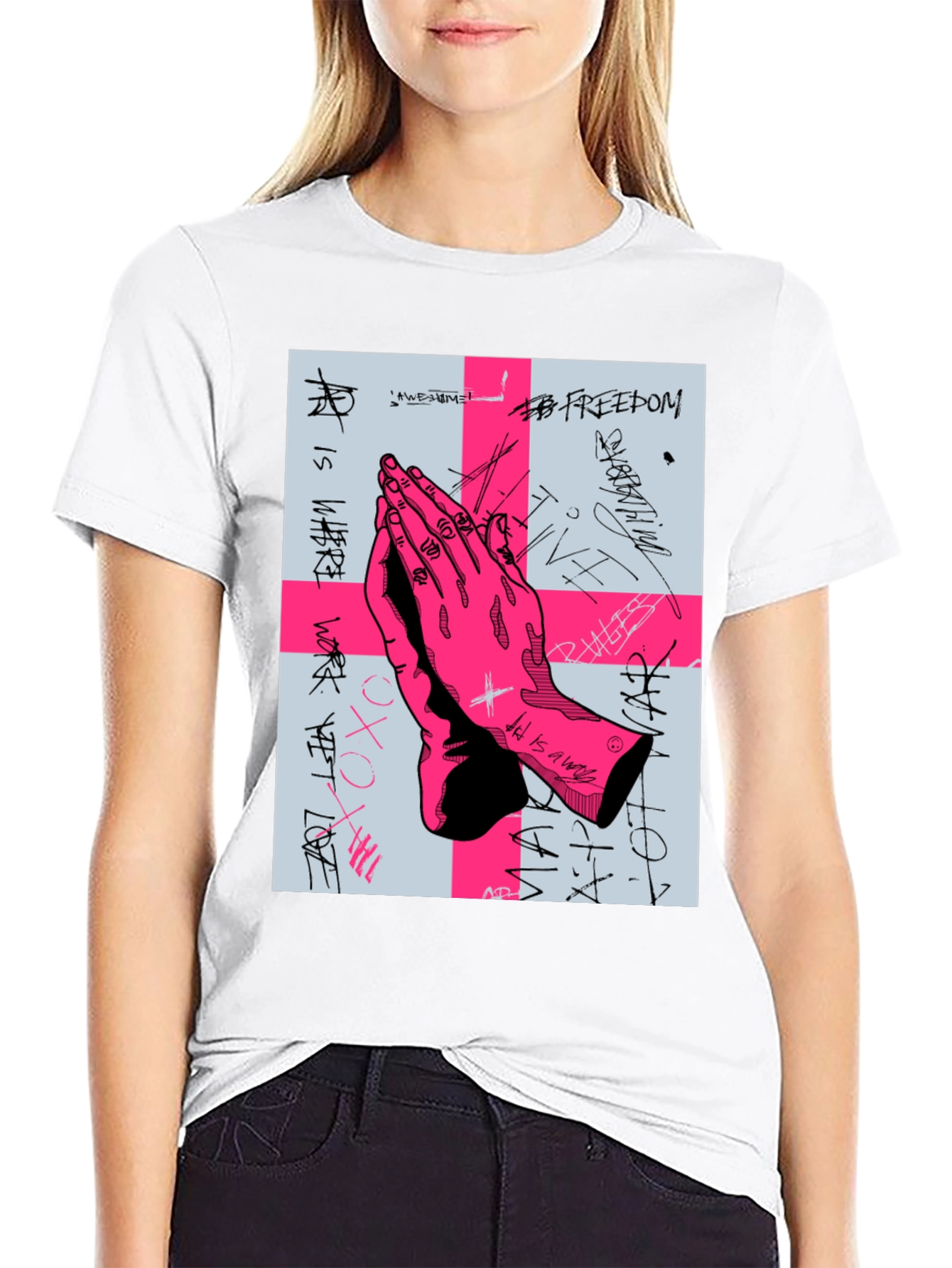 Graphic Print Praying Hands T-Shirt