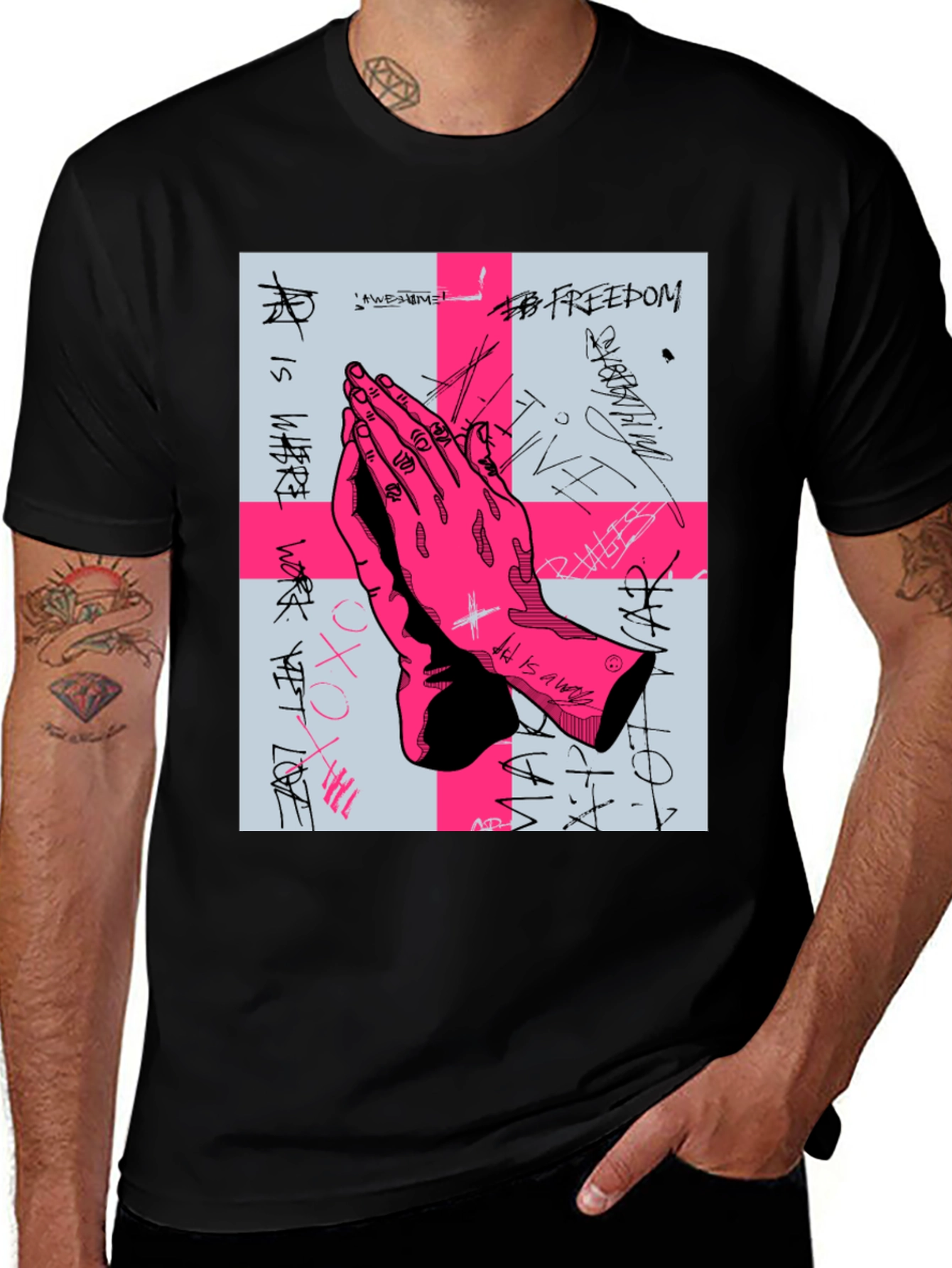 Graphic Print Praying Hands T-Shirt