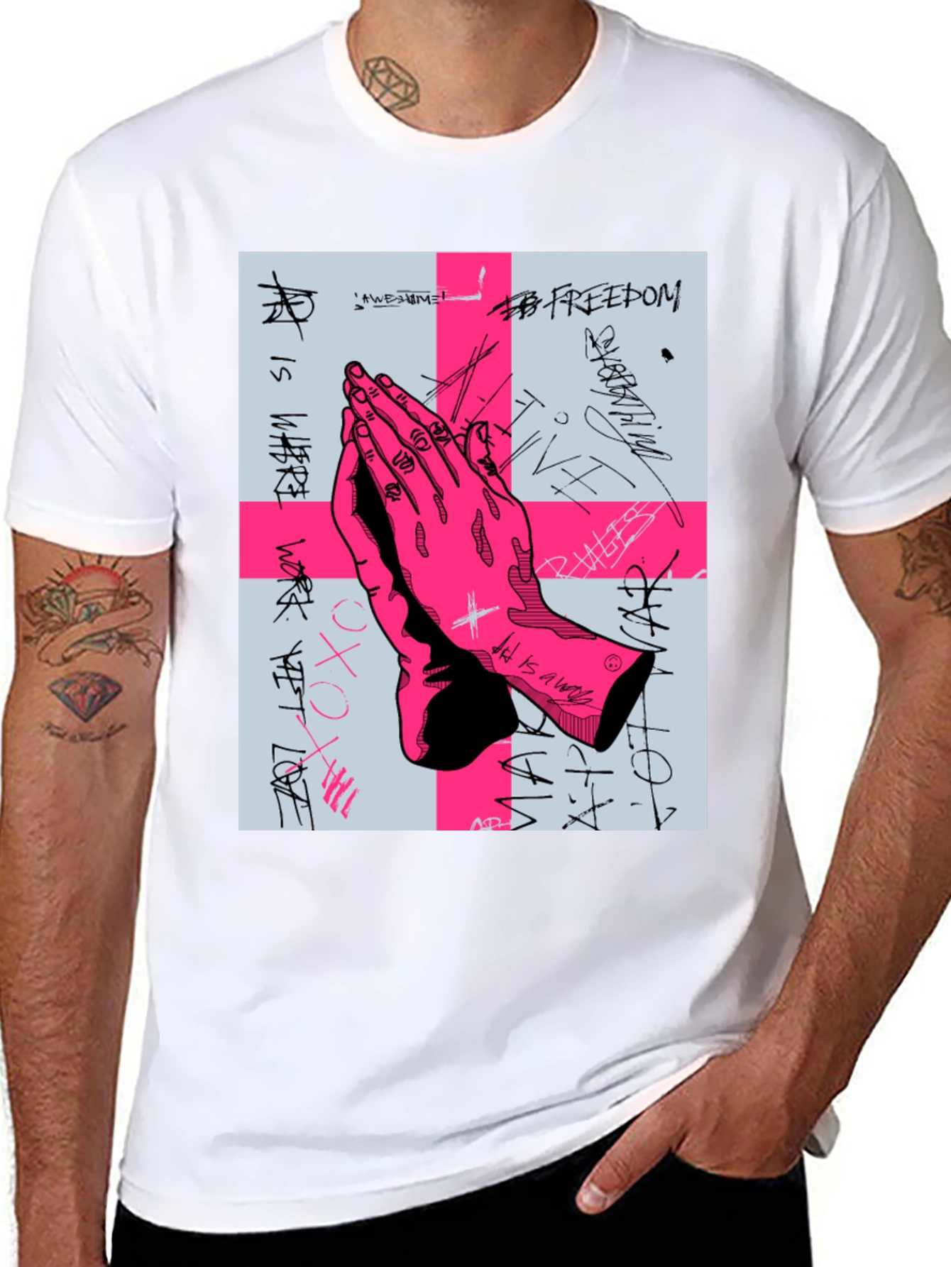 Graphic Print Praying Hands T-Shirt