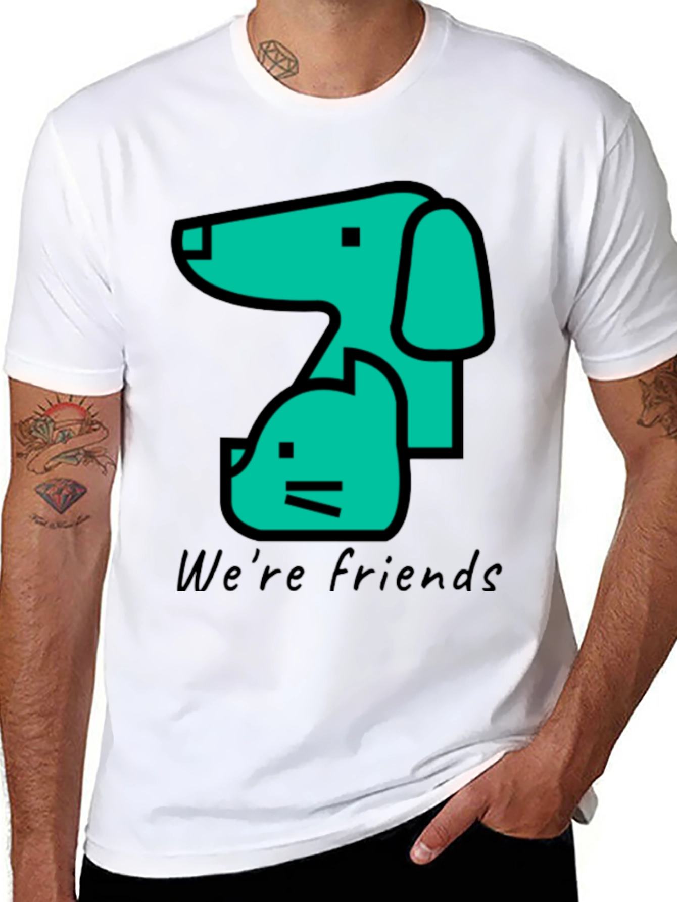 Dog and Cat Friends Black T-Shirt