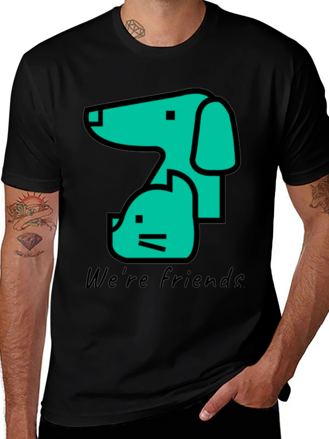 Dog and Cat Friends Black T-Shirt