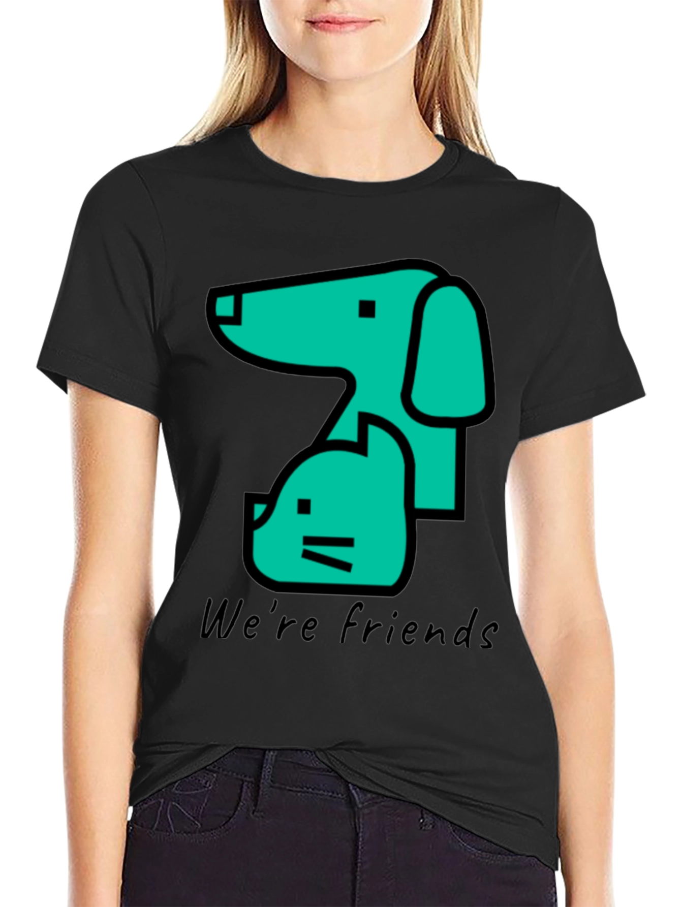 Dog and Cat Friends Black T-Shirt