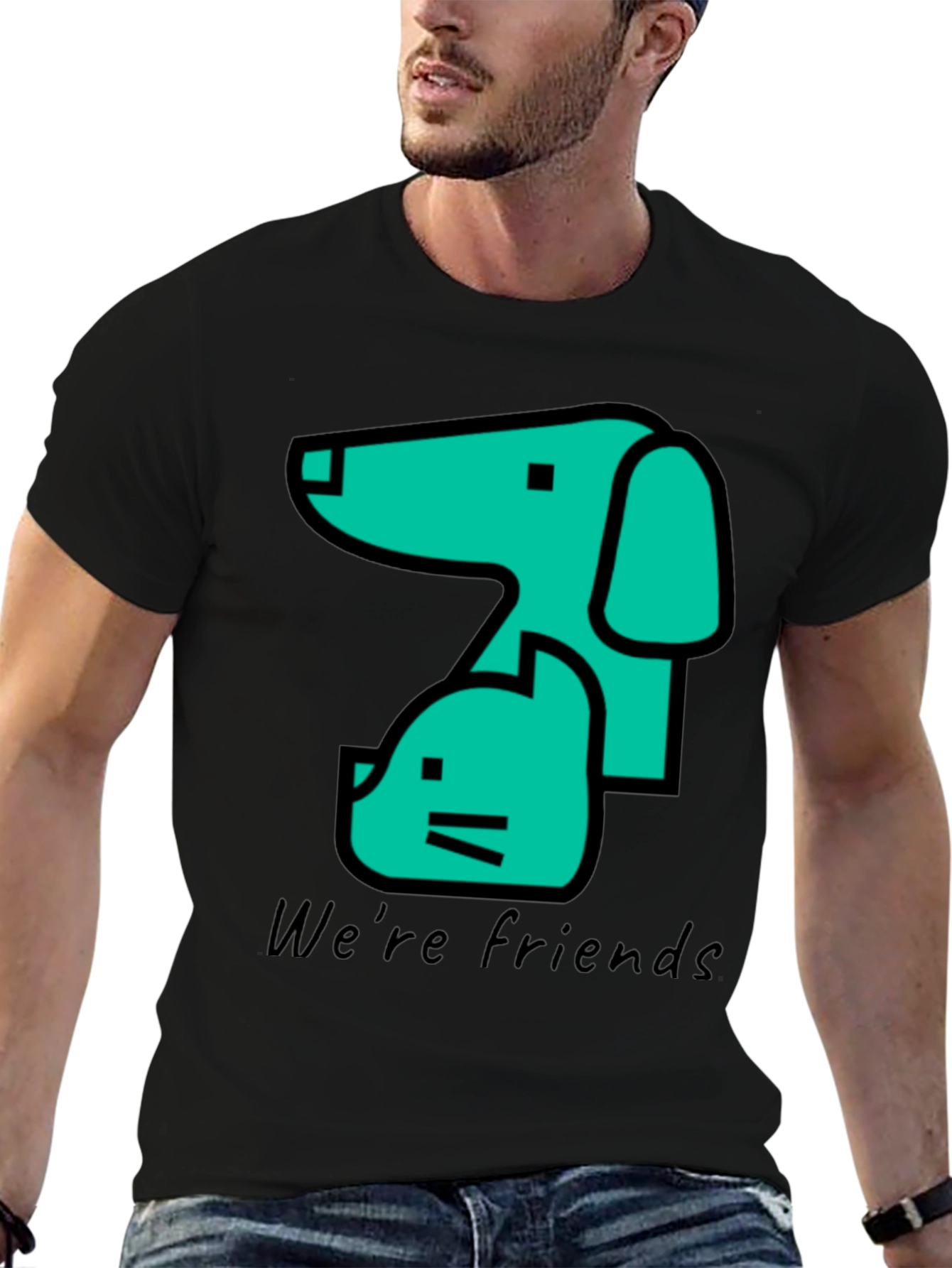 Dog and Cat Friends Black T-Shirt