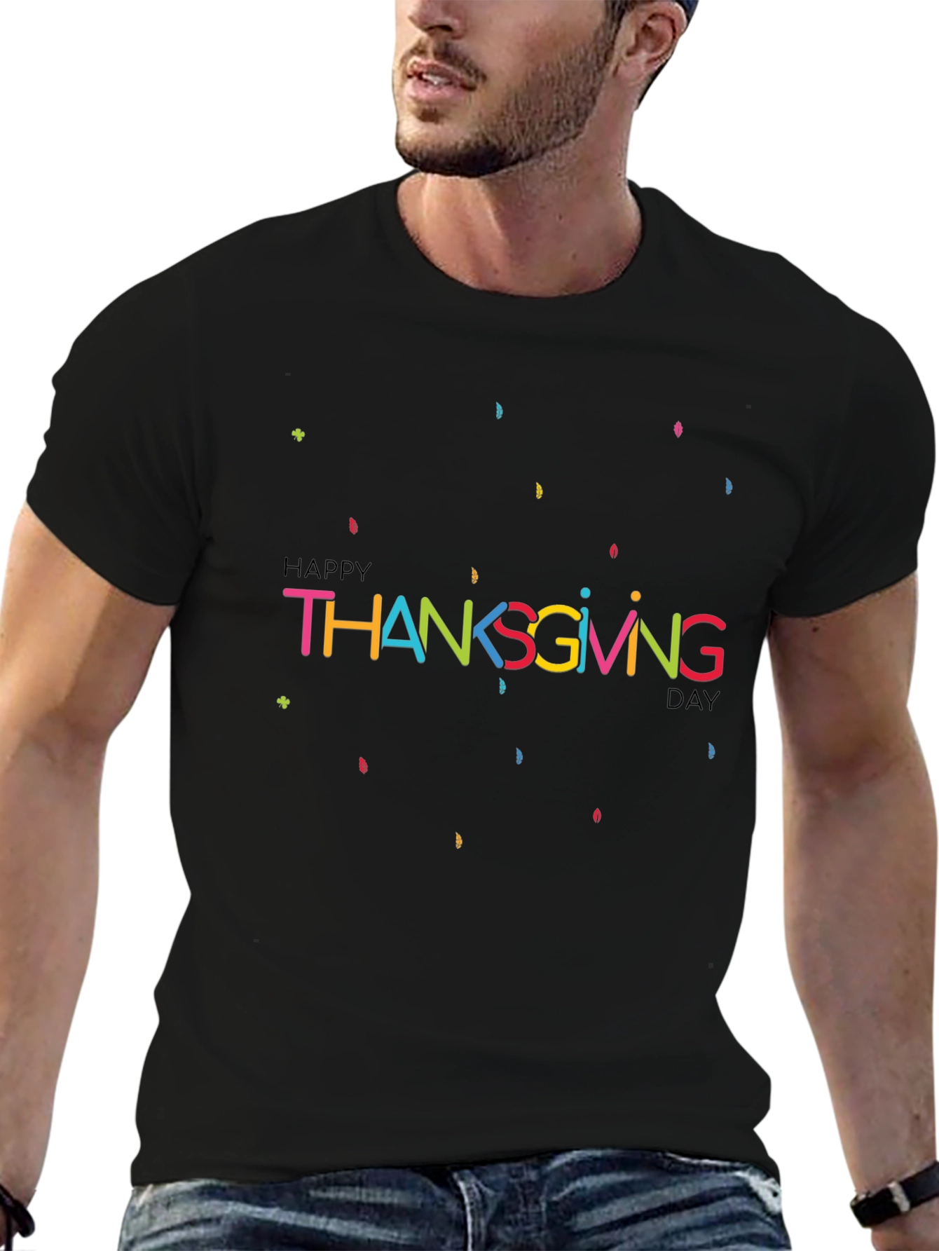 Happy Thanksgiving Day Graphic Tee - Black