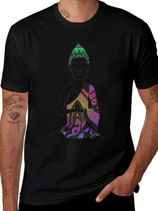 Buddha Mandala Graphic Print Black T-Shirt