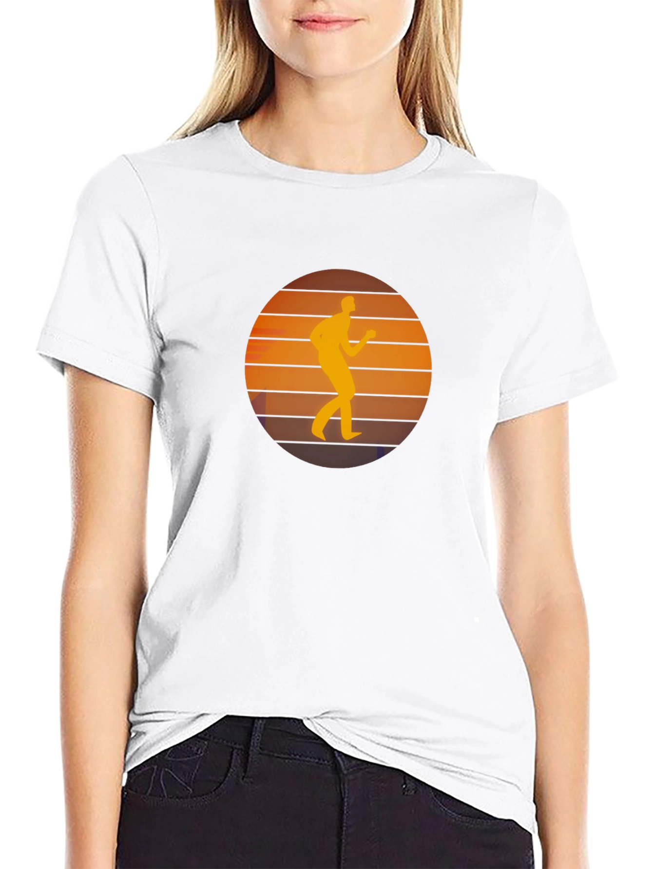 Retro Runner Sunset Graphic Black T-Shirt