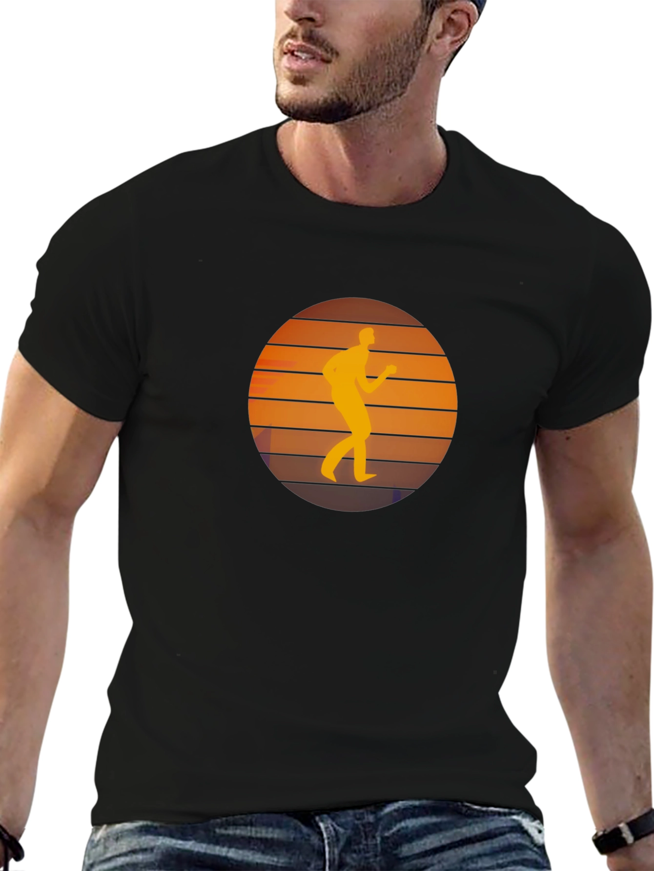 Retro Runner Sunset Graphic Black T-Shirt