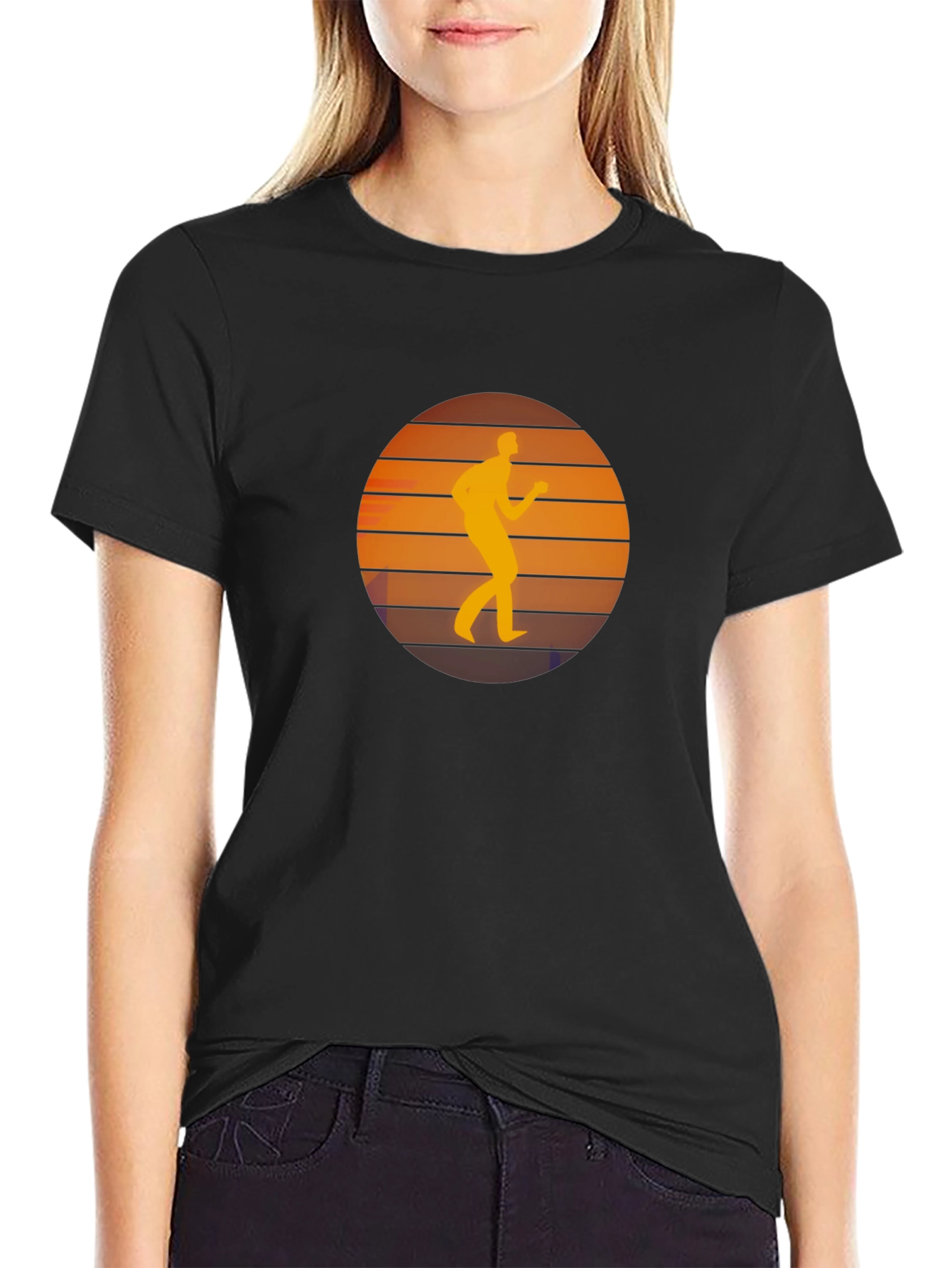 Retro Runner Sunset Graphic Black T-Shirt