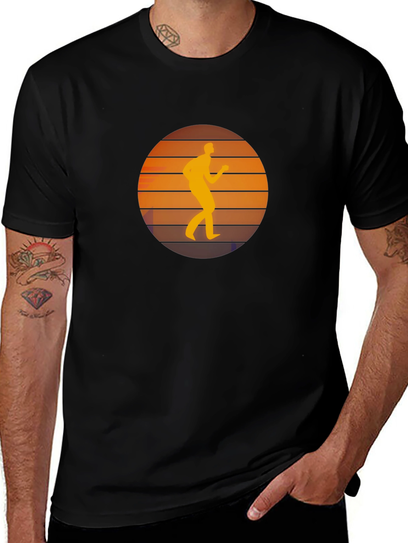 Retro Runner Sunset Graphic Black T-Shirt