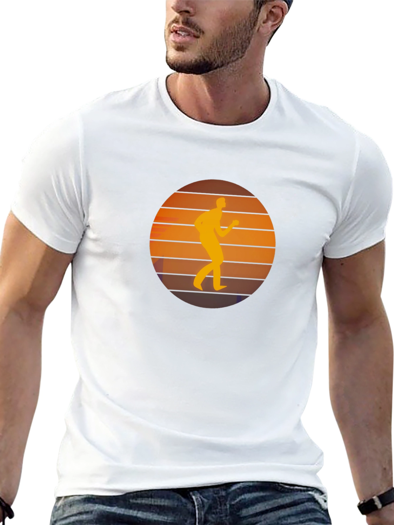 Retro Runner Sunset Graphic Black T-Shirt