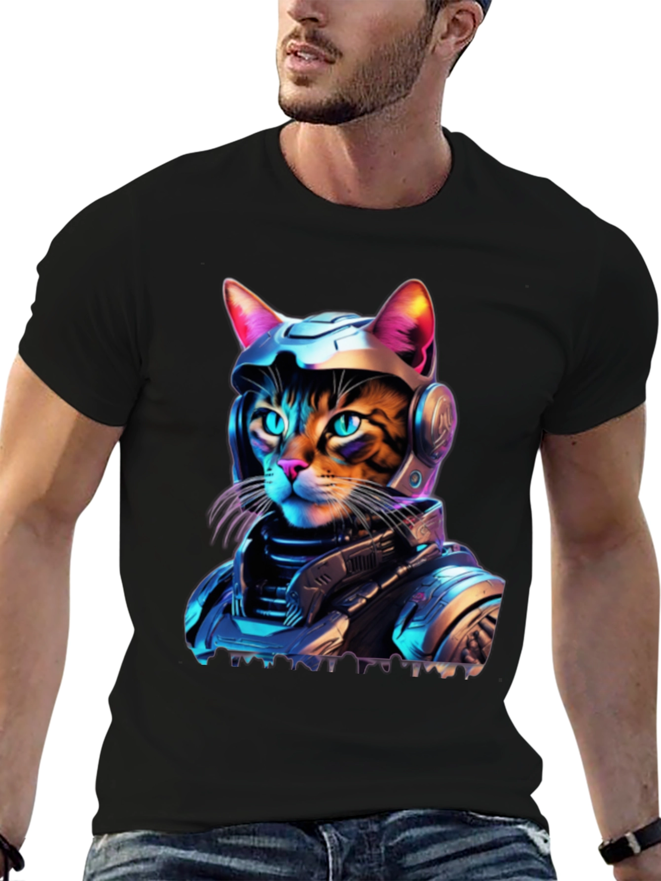 Cyber Cat T-Shirt - Space Age Feline Design