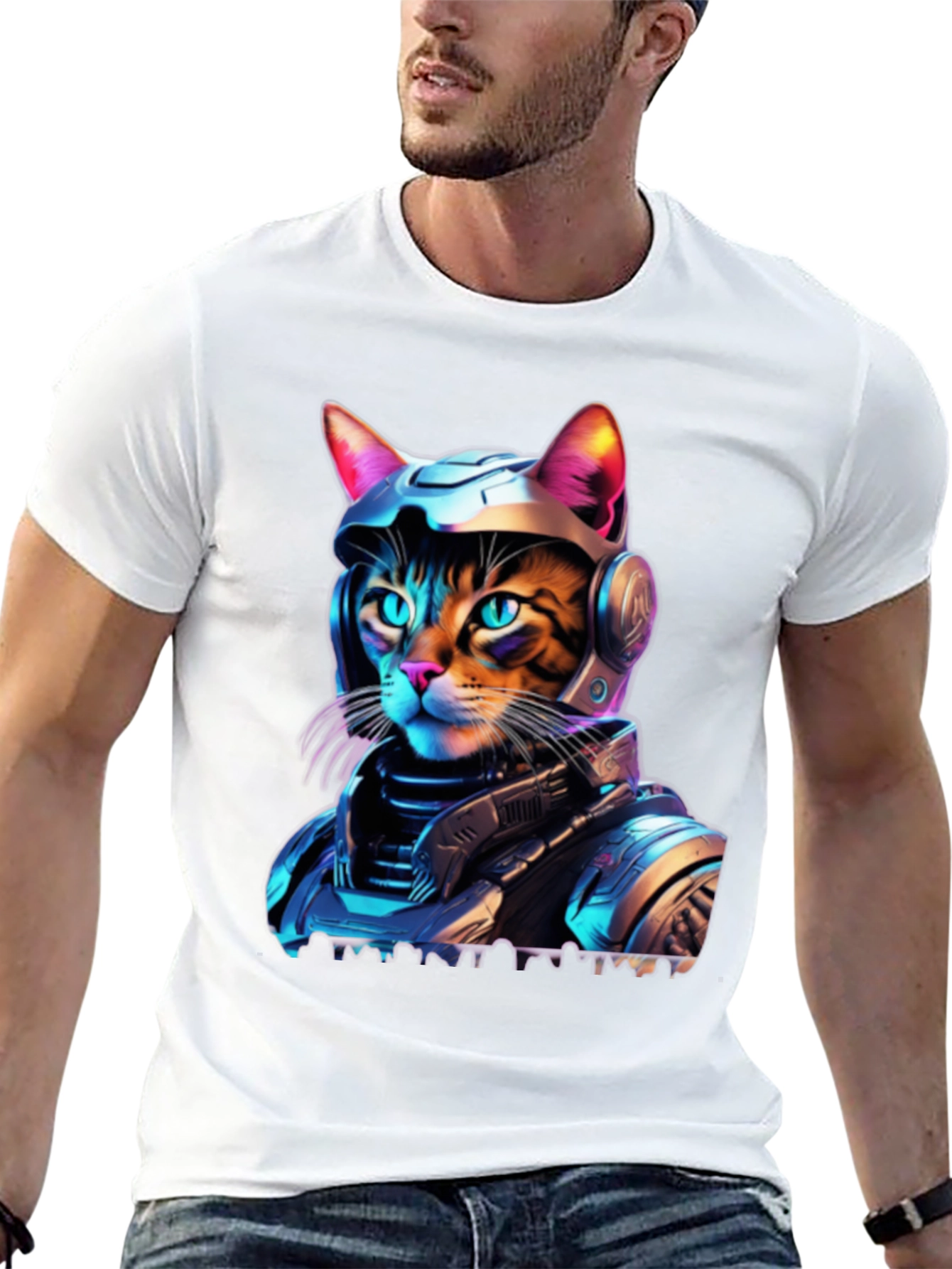 Cyber Cat T-Shirt - Space Age Feline Design