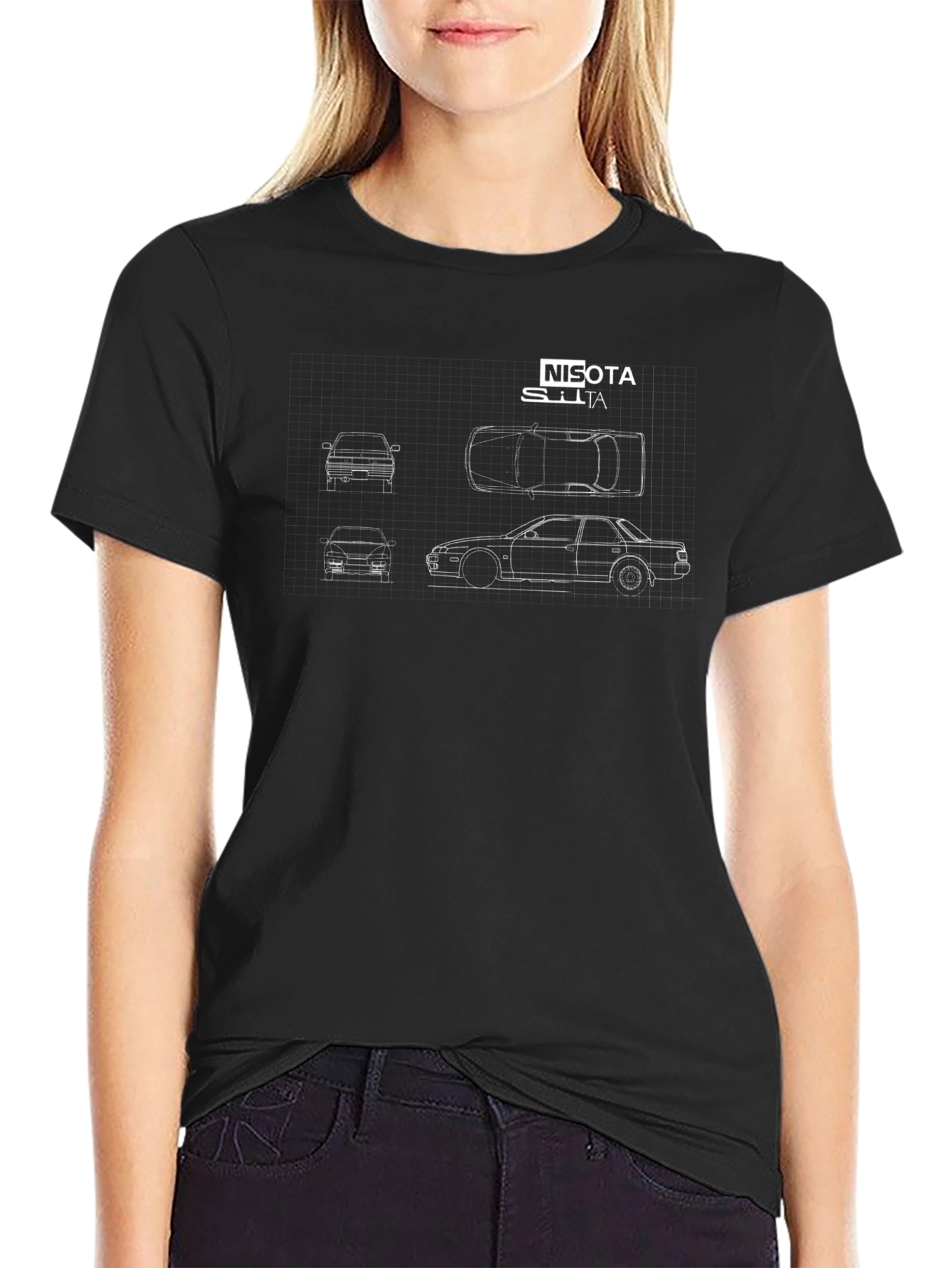 NISOTA SILTA Car Blueprint Black T-Shirt