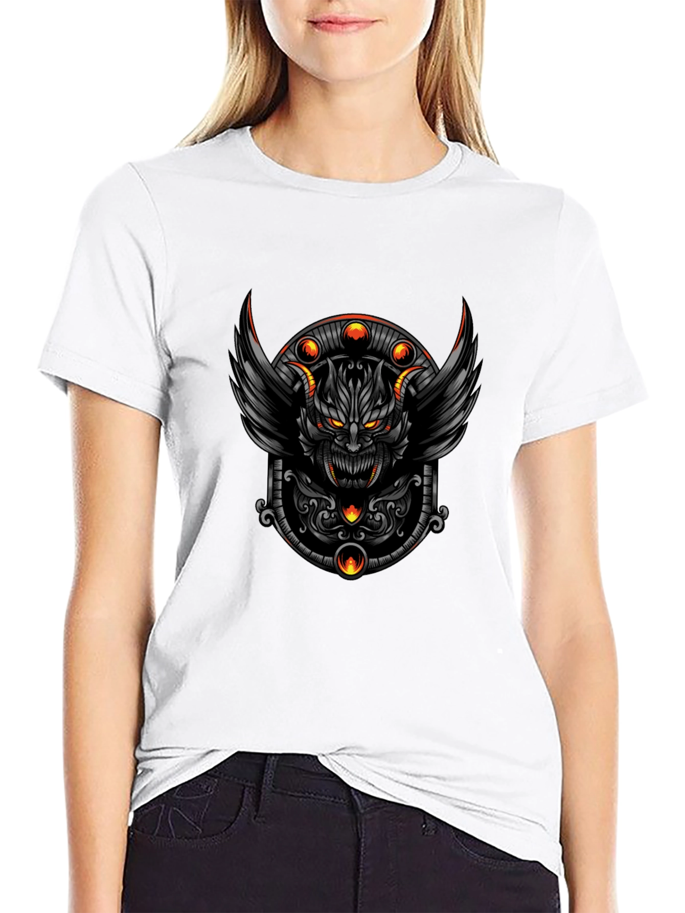 Mens Black T-Shirt with Demon Design