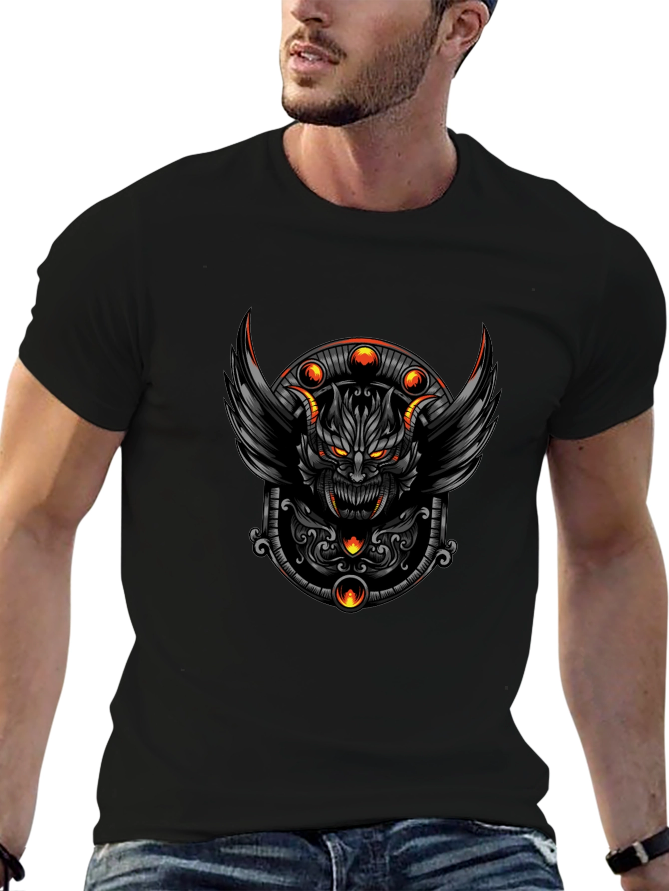 Mens Black T-Shirt with Demon Design