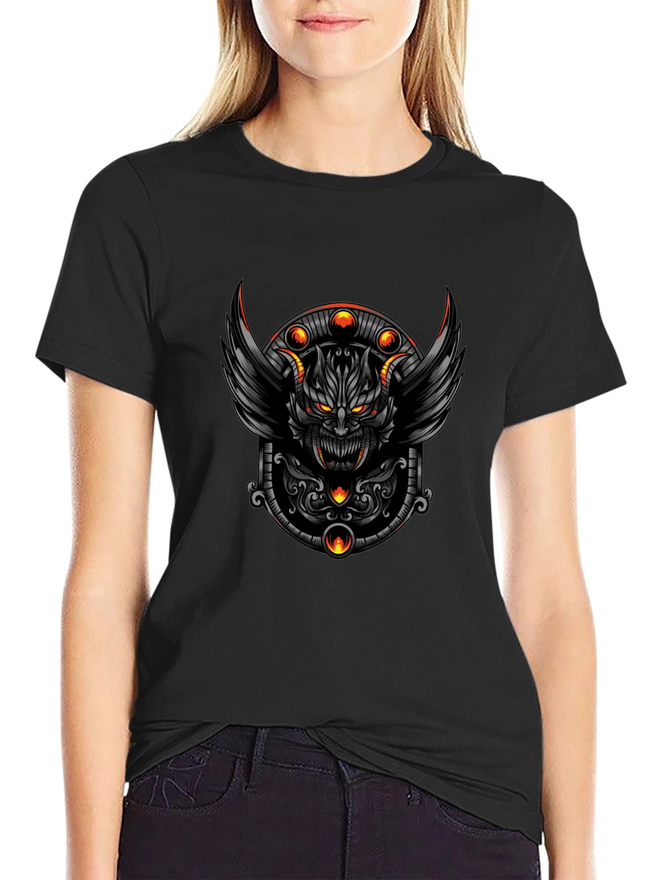 Mens Black T-Shirt with Demon Design
