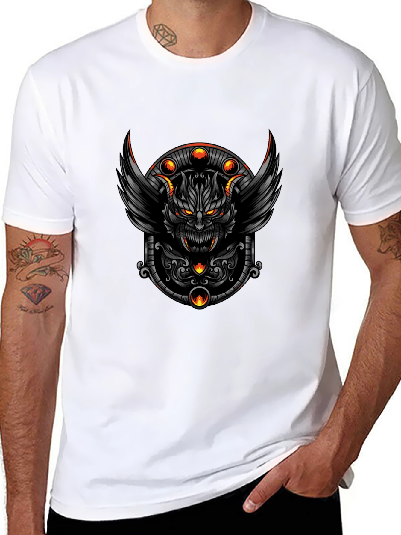 Mens Black T-Shirt with Demon Design