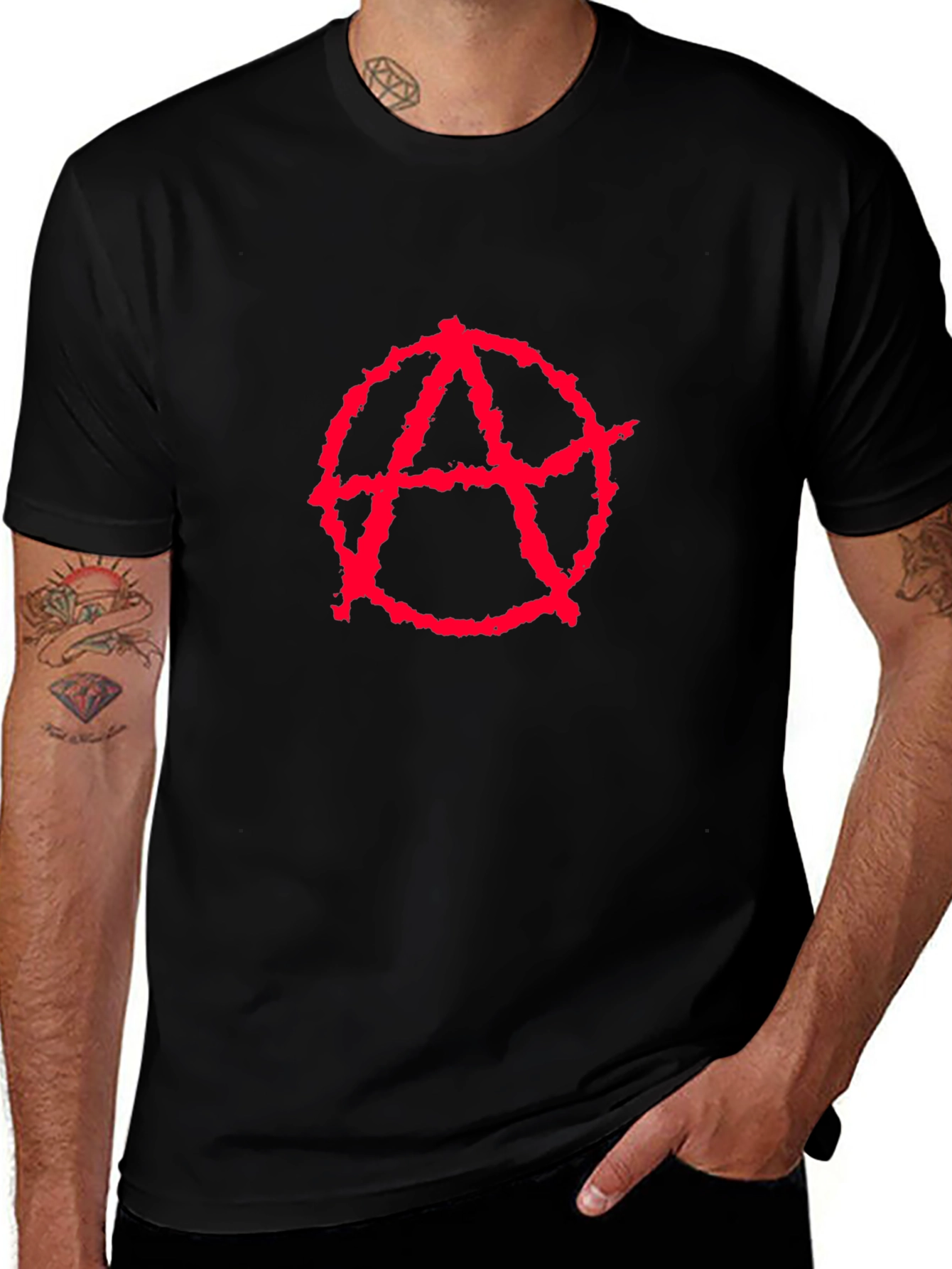 Anarchy Symbol T-Shirt - Red on Black