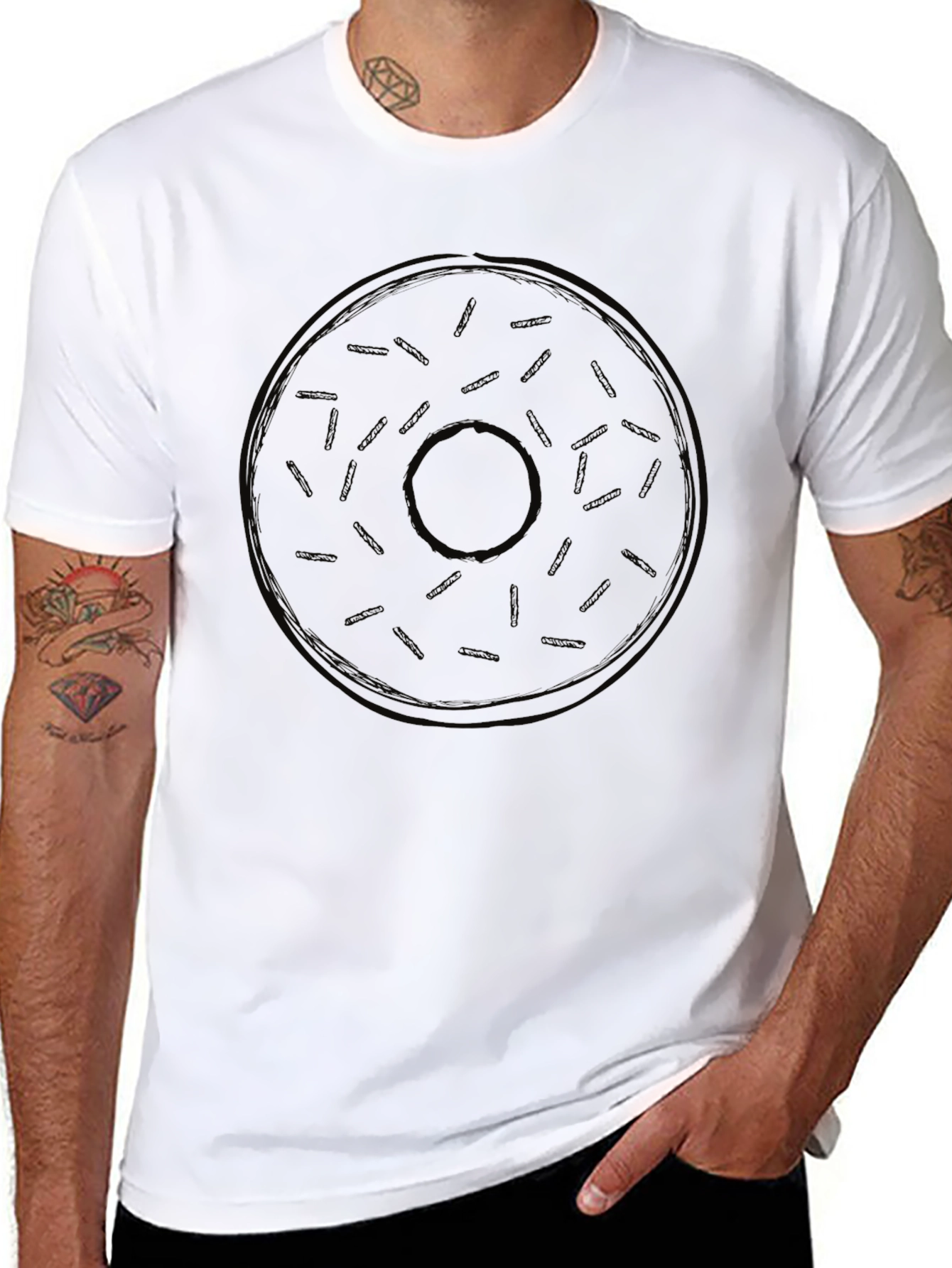 Donut Graphic Black T-Shirt - Casual Wear