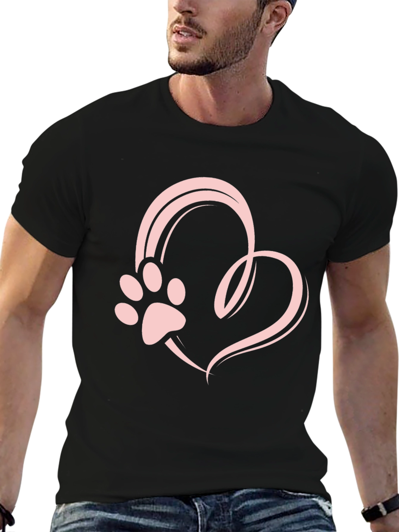 Heart Paw Print Graphic Tee - Black