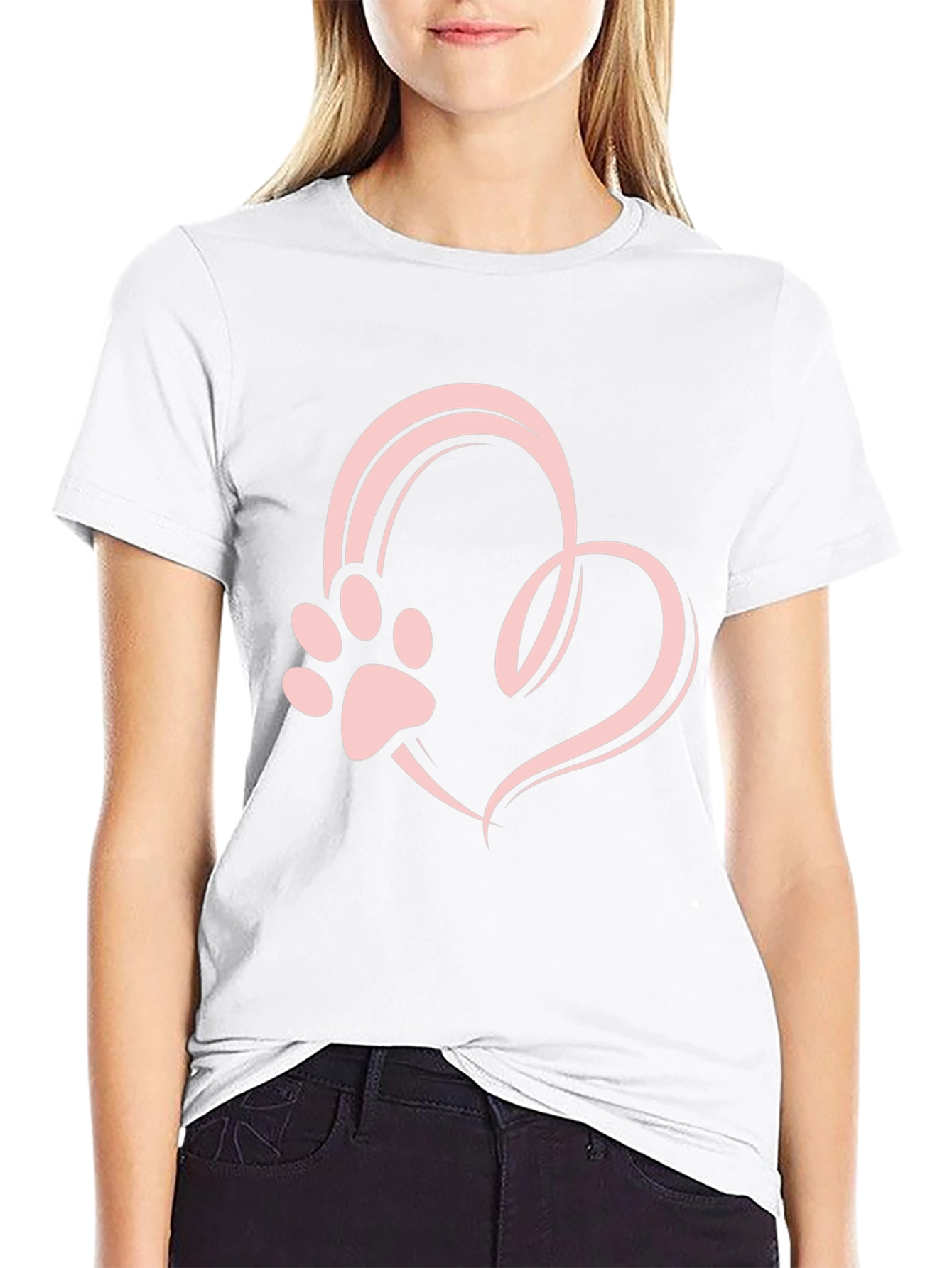 Heart Paw Print Graphic Tee - Black