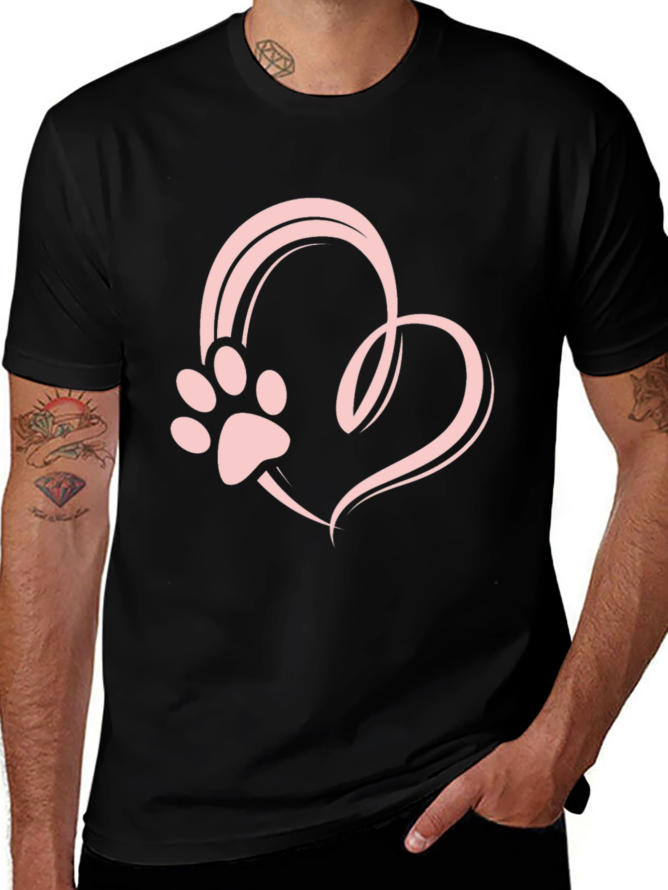Heart Paw Print Graphic Tee - Black