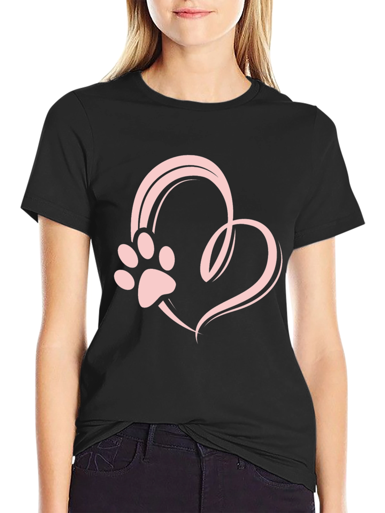 Heart Paw Print Graphic Tee - Black