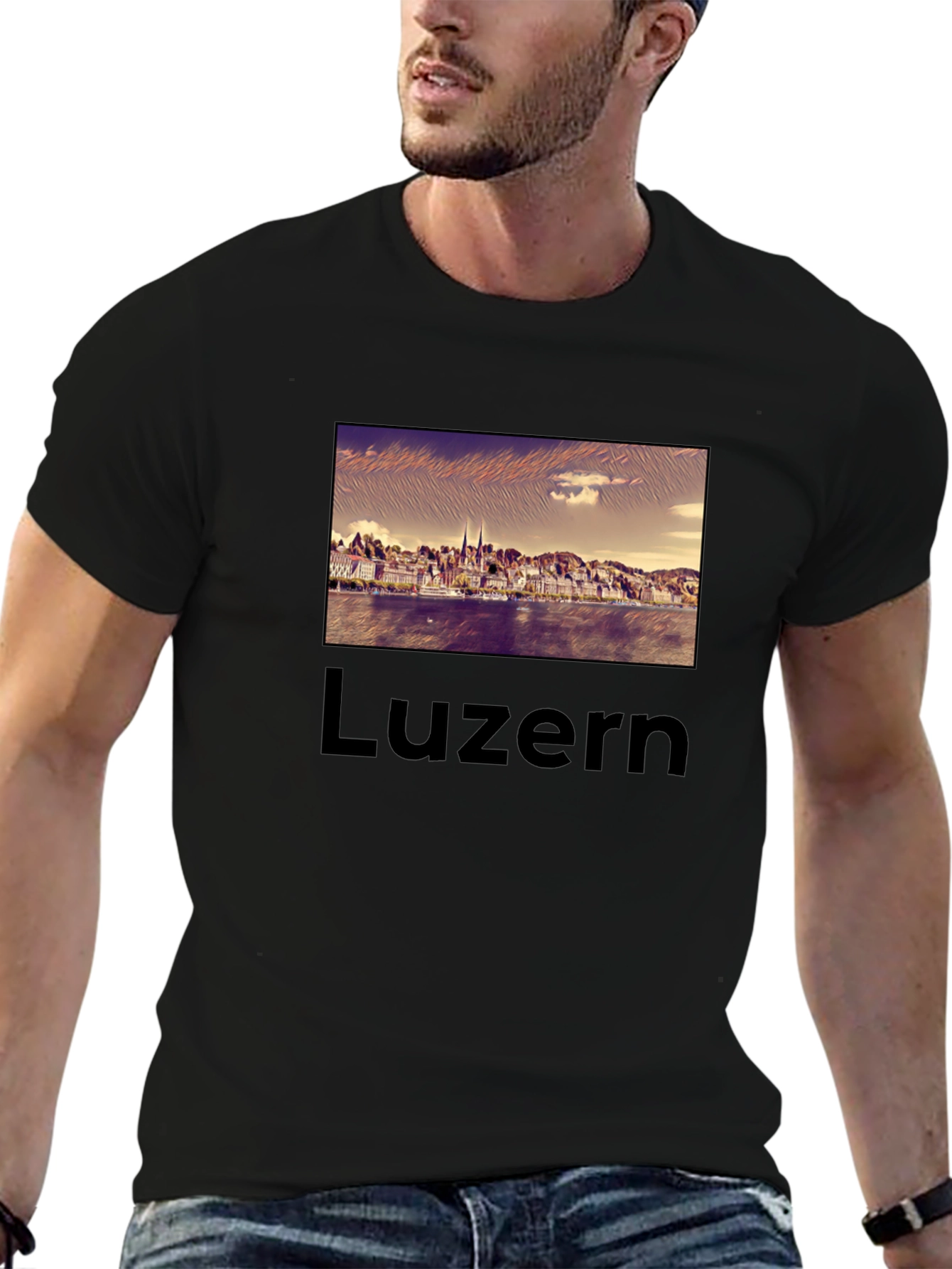 Luzern Black T-Shirt - Cityscape Design