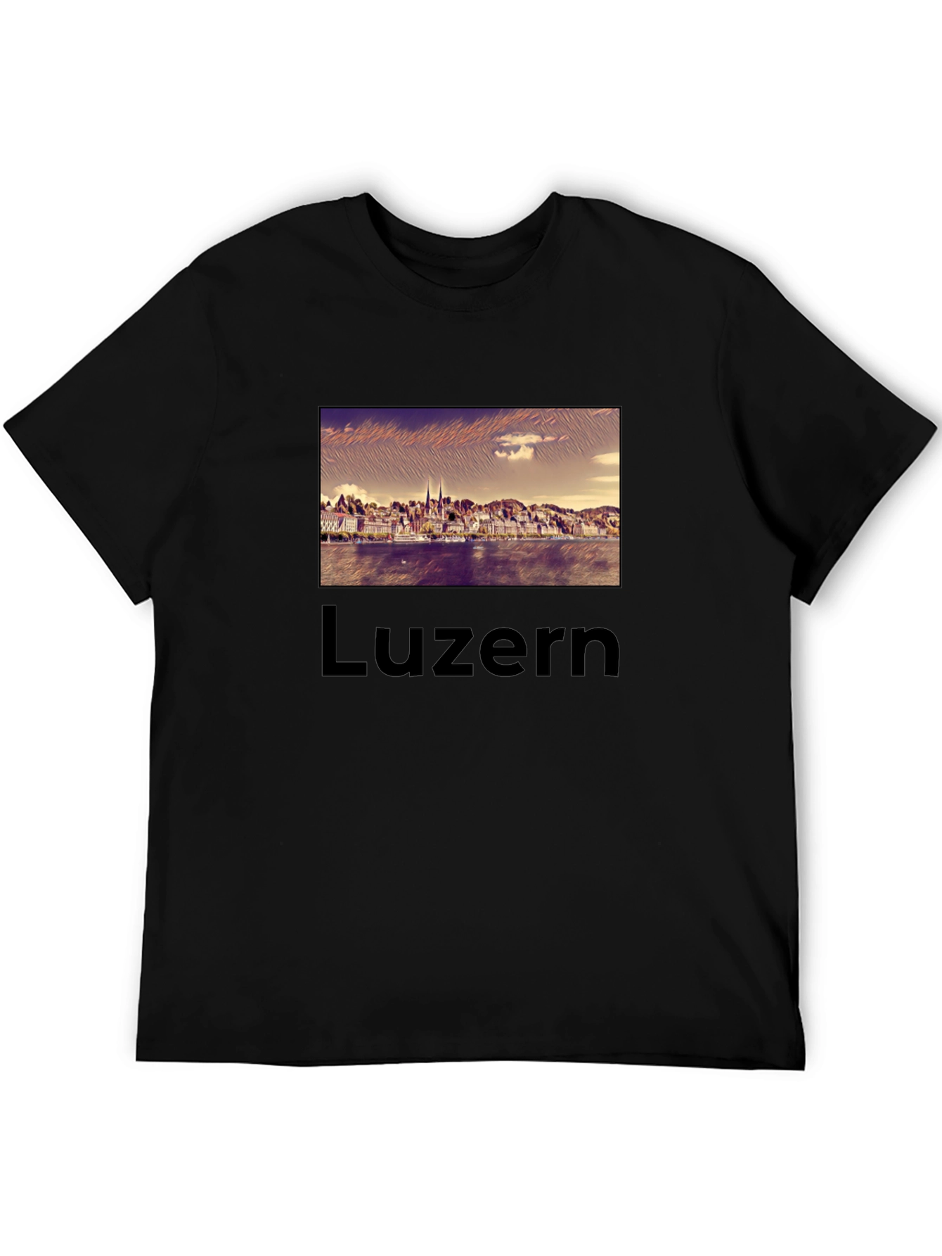 Luzern Black T-Shirt - Cityscape Design