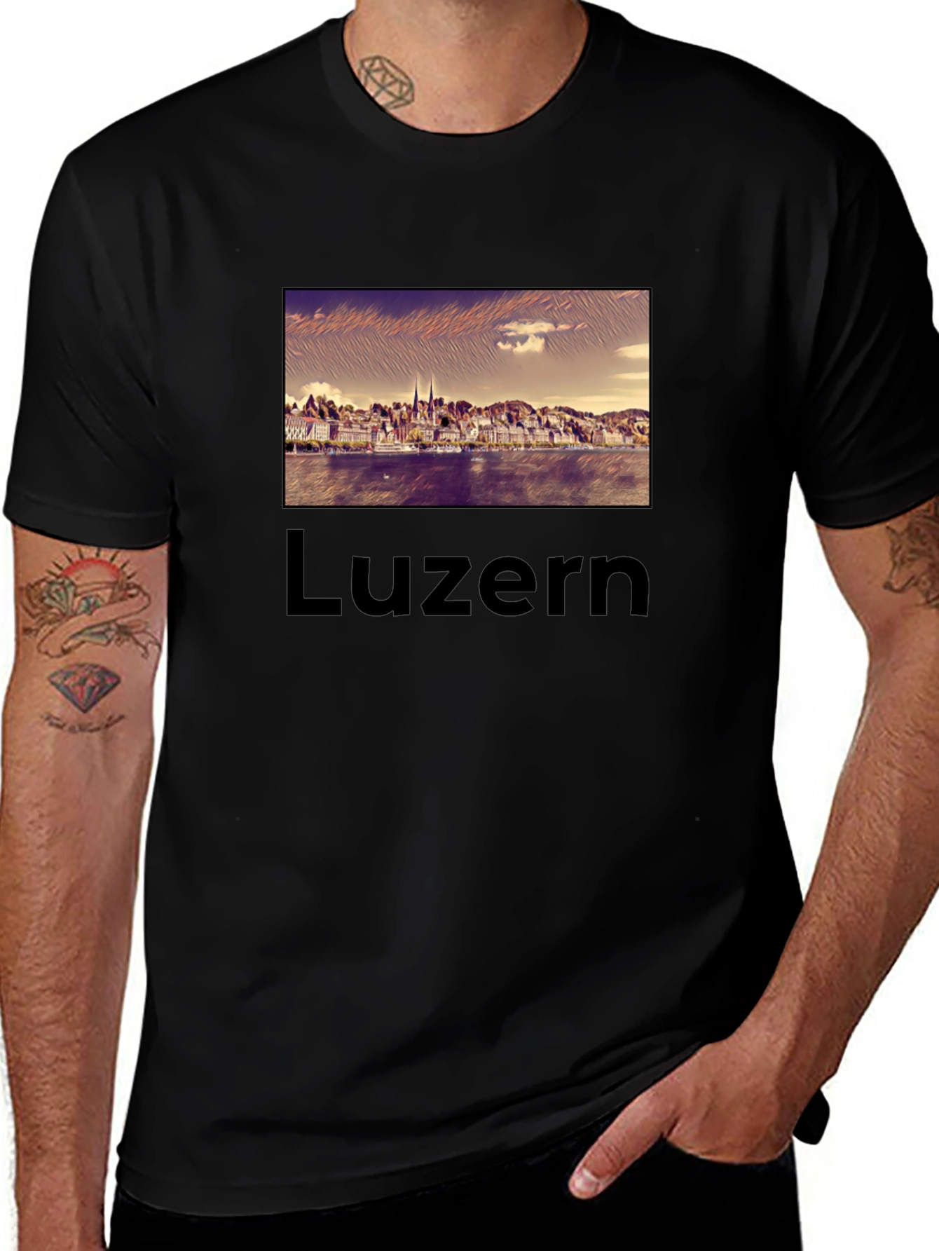 Luzern Black T-Shirt - Cityscape Design