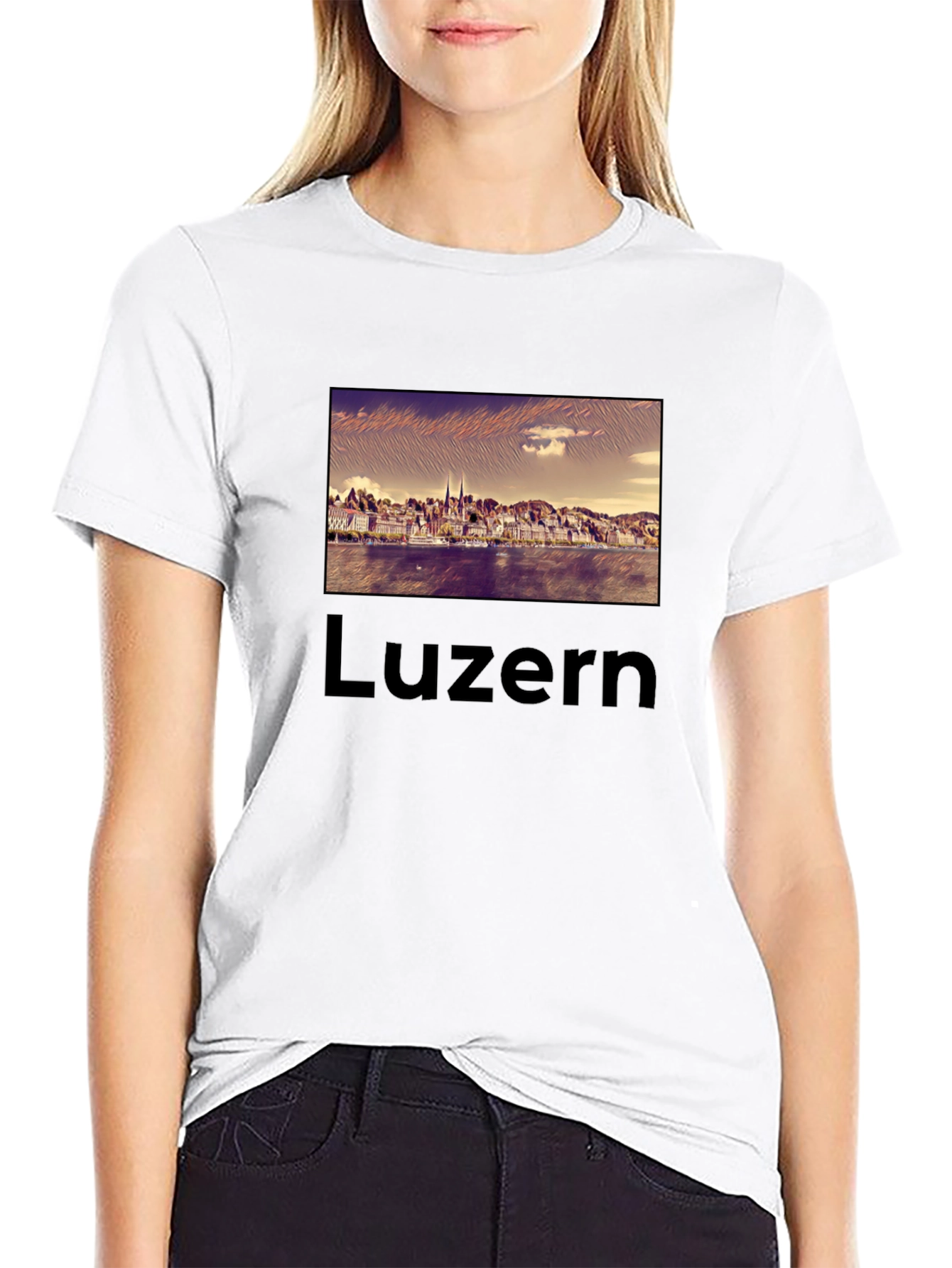 Luzern Black T-Shirt - Cityscape Design