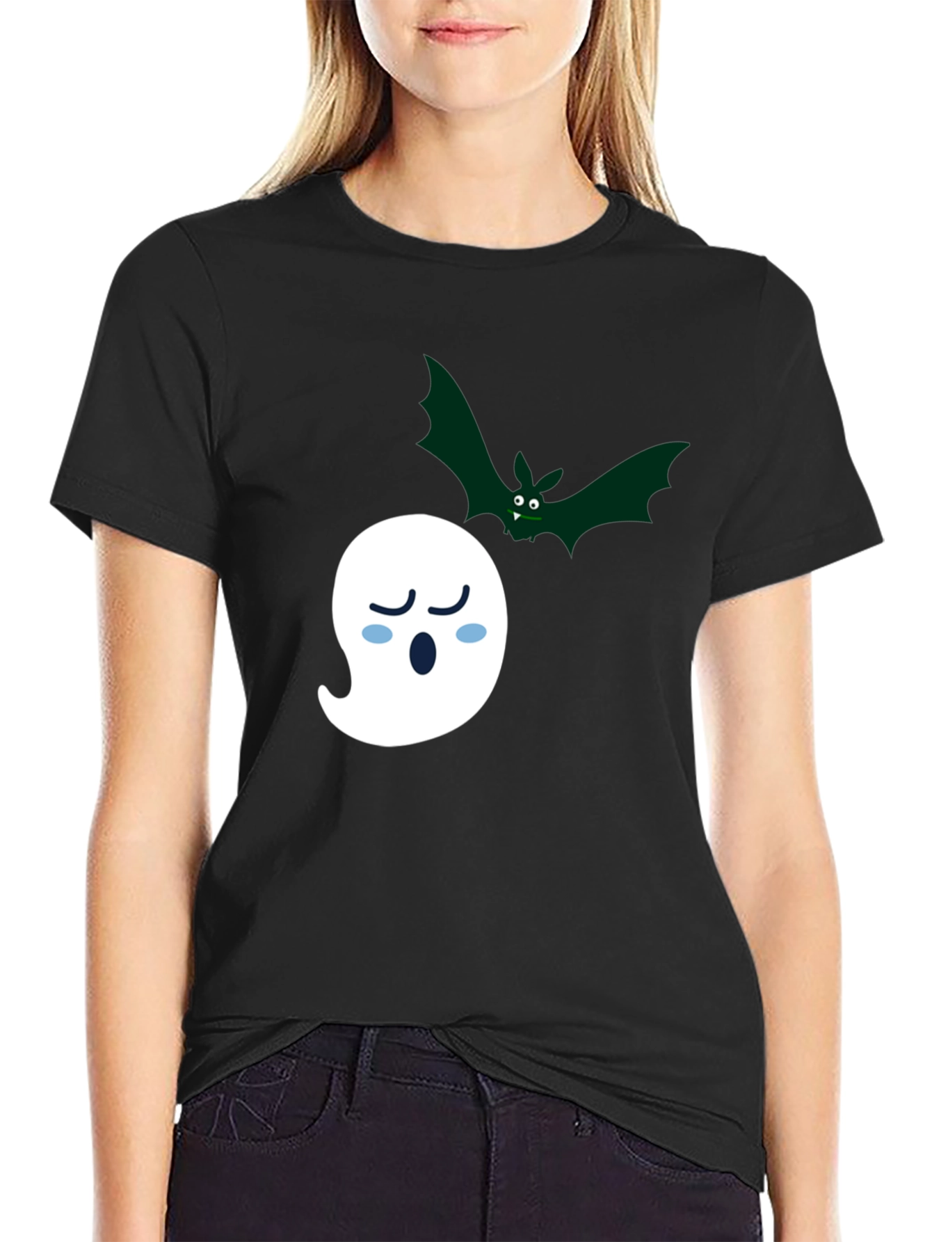 Halloween Ghost & Bat Graphic Tee