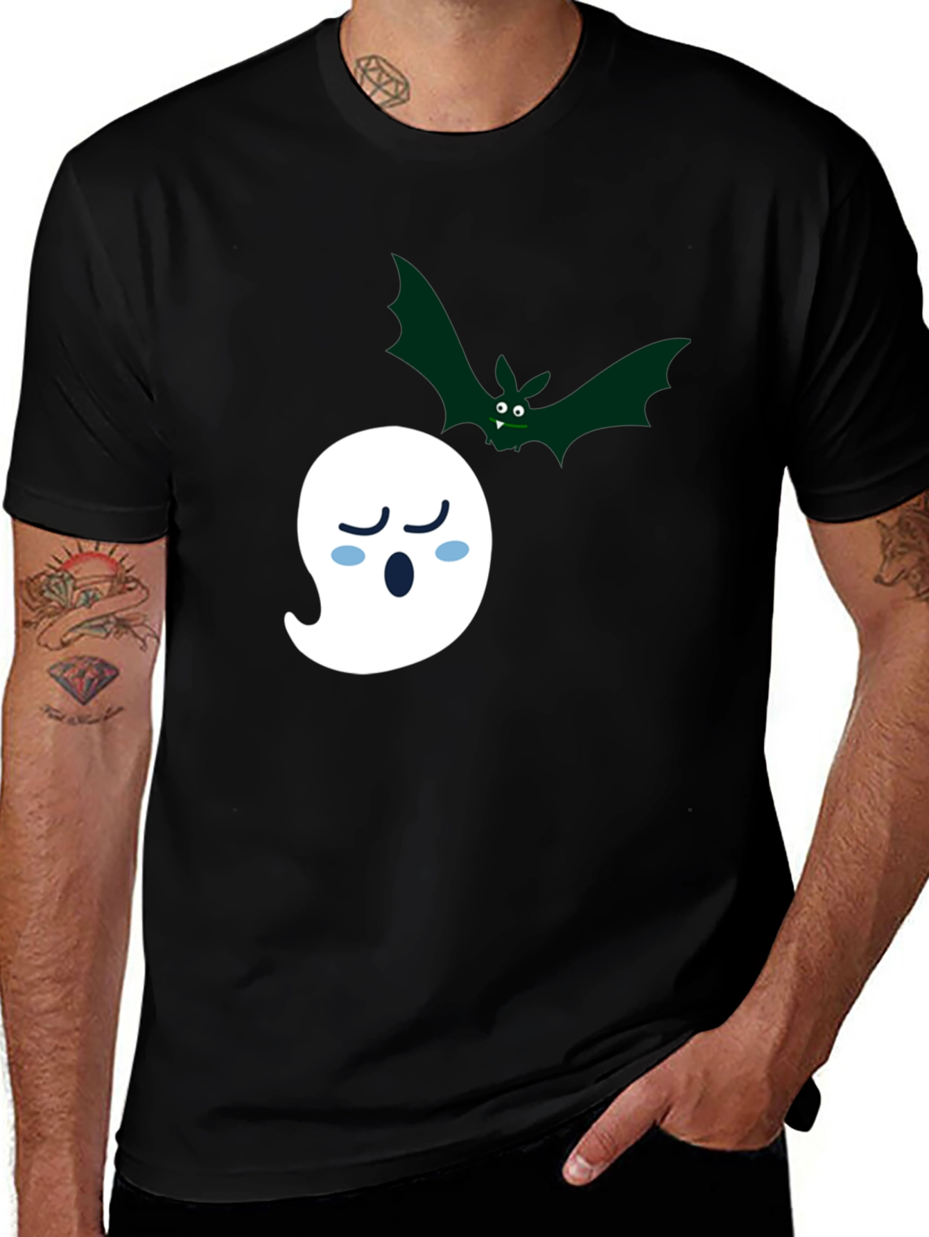 Halloween Ghost & Bat Graphic Tee