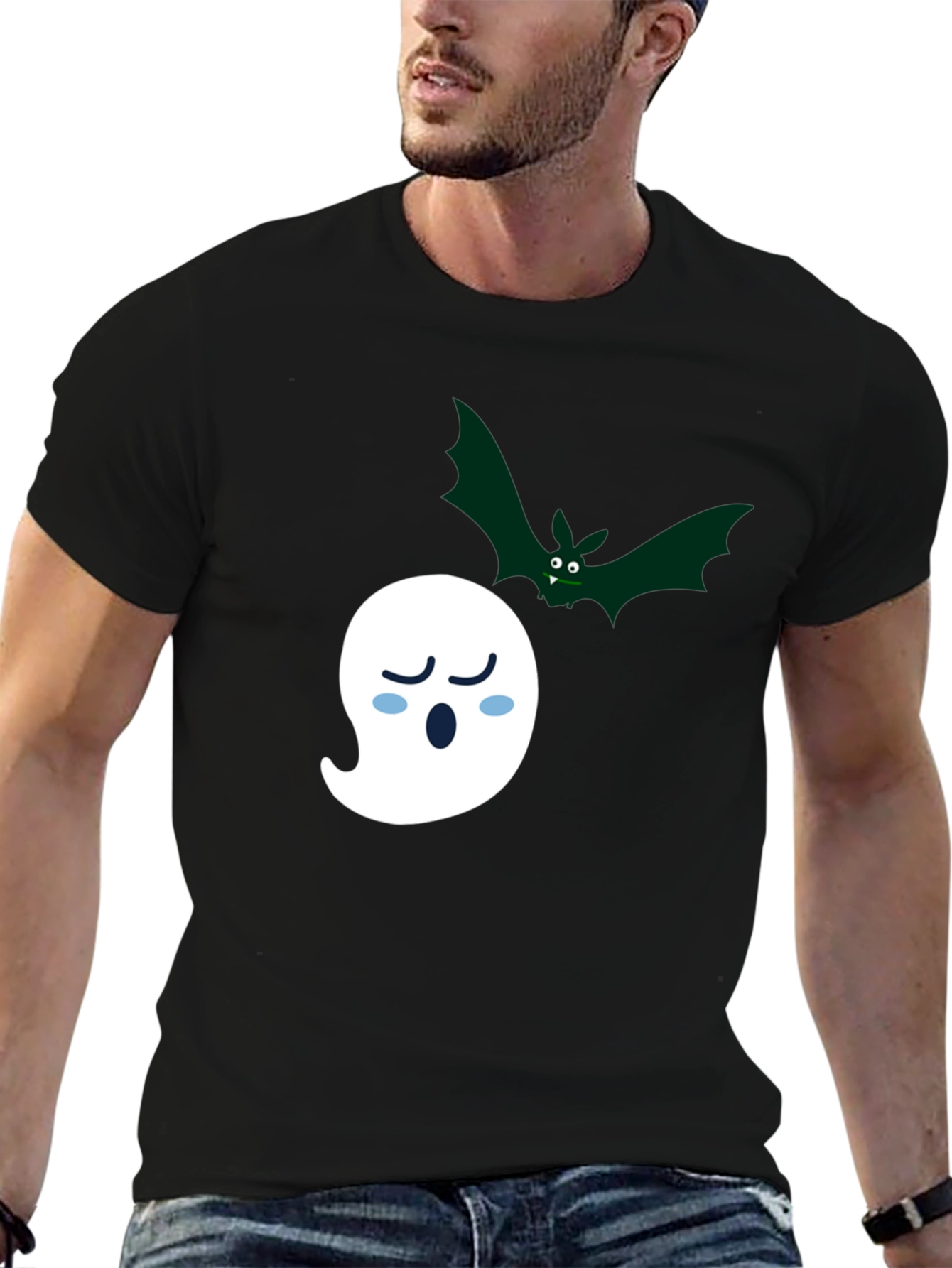 Halloween Ghost & Bat Graphic Tee