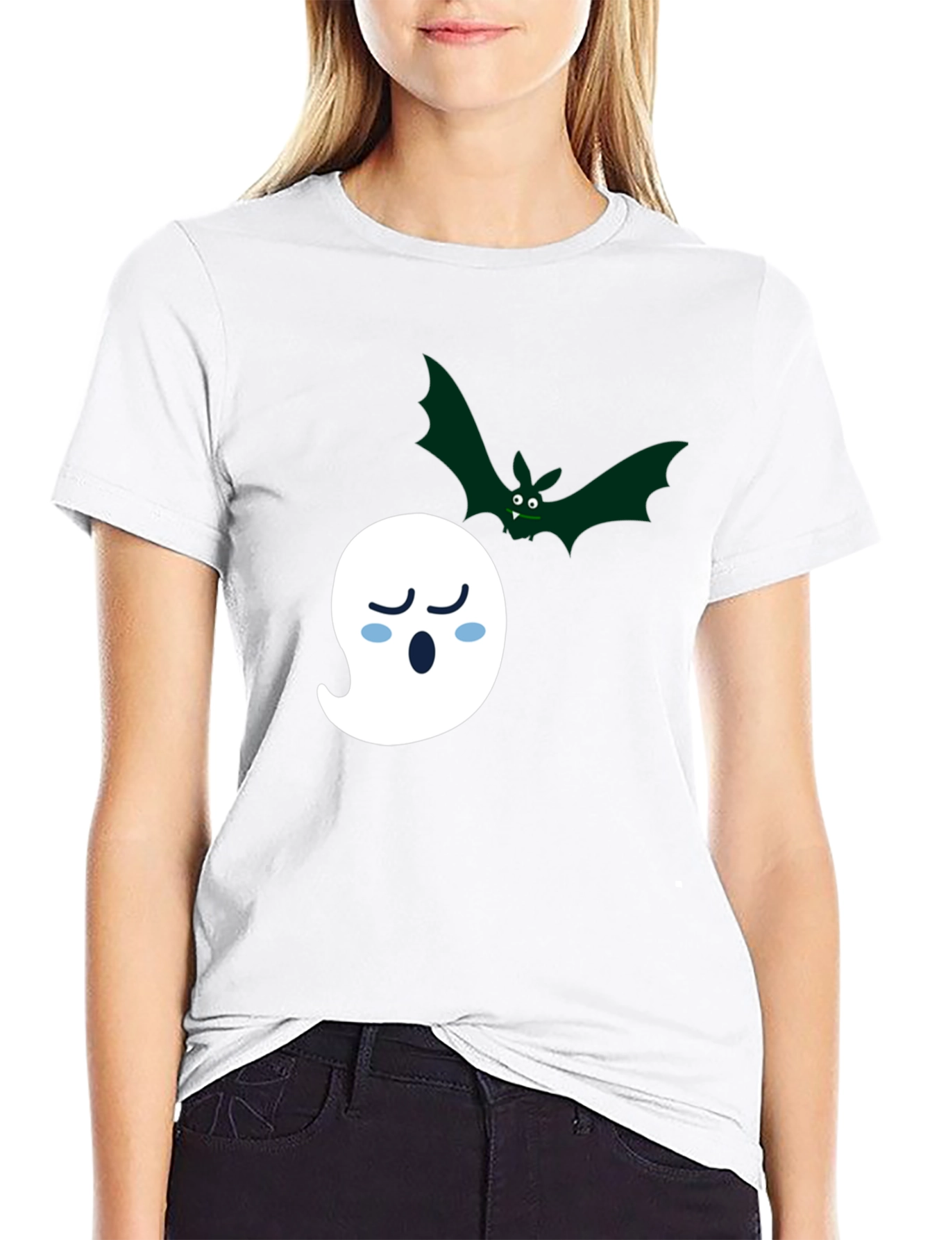 Halloween Ghost & Bat Graphic Tee