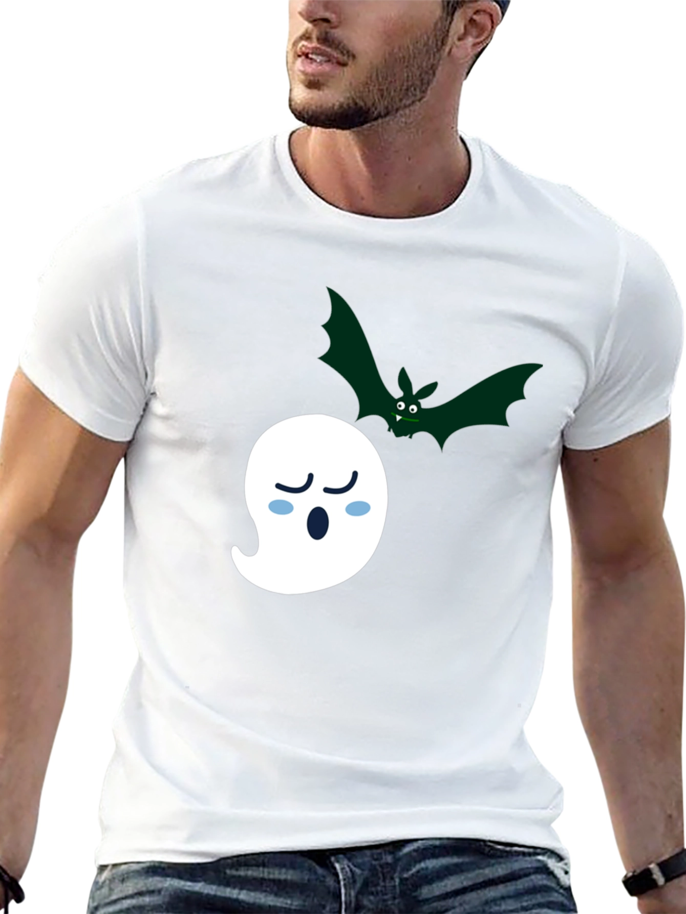 Halloween Ghost & Bat Graphic Tee