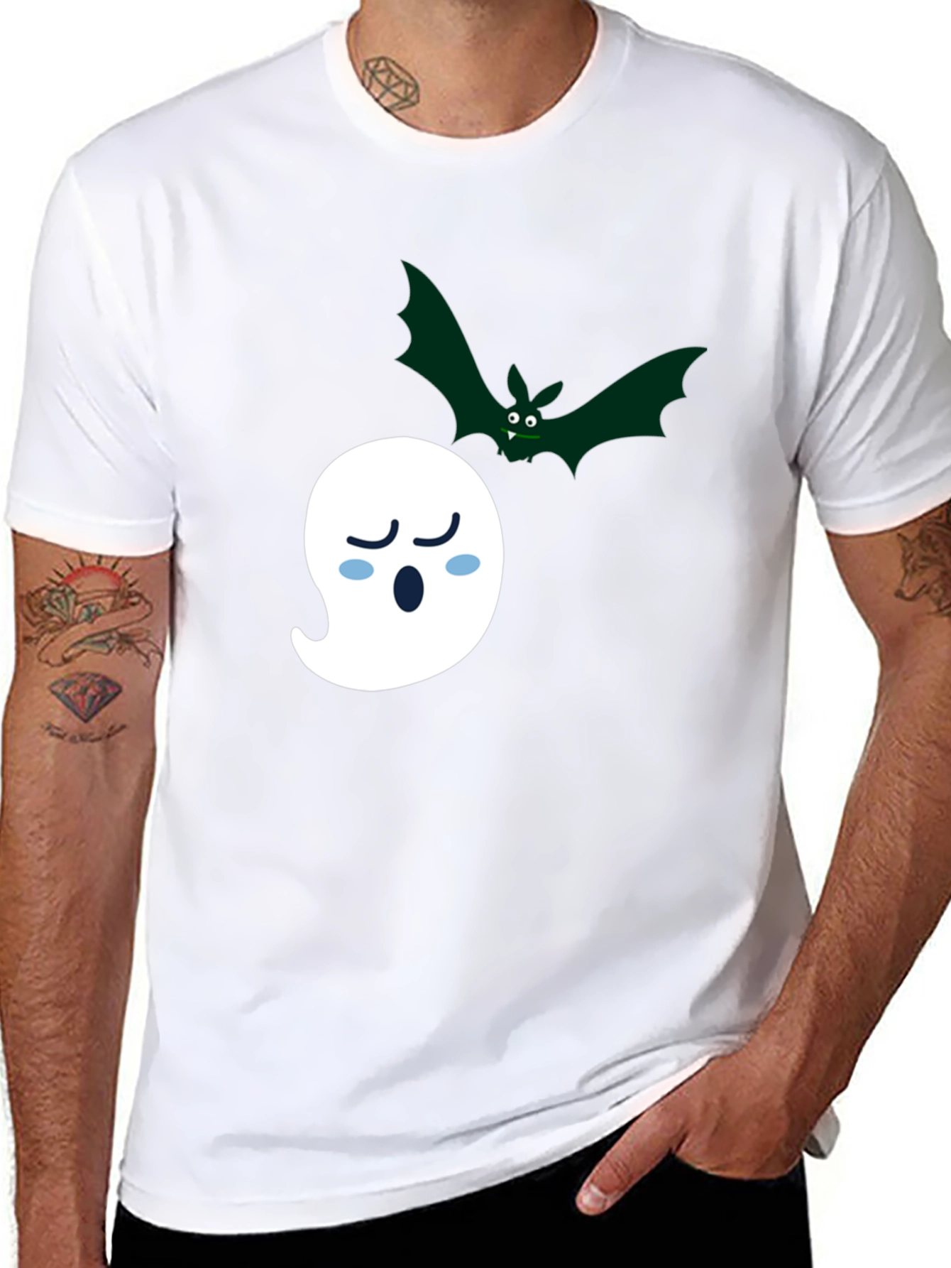 Halloween Ghost & Bat Graphic Tee