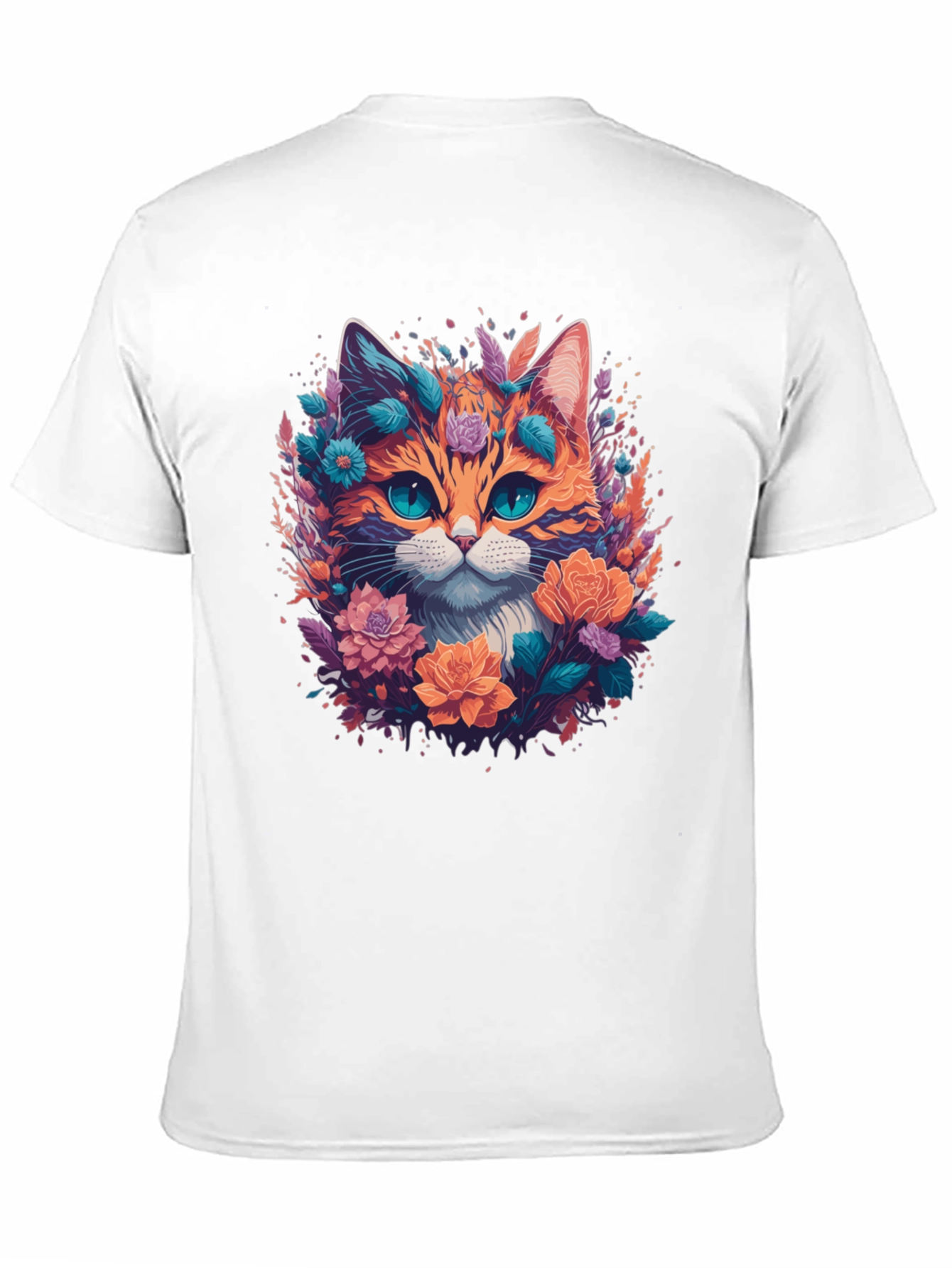 Floral Cat Graphic Tee - Mens Black T-Shirt