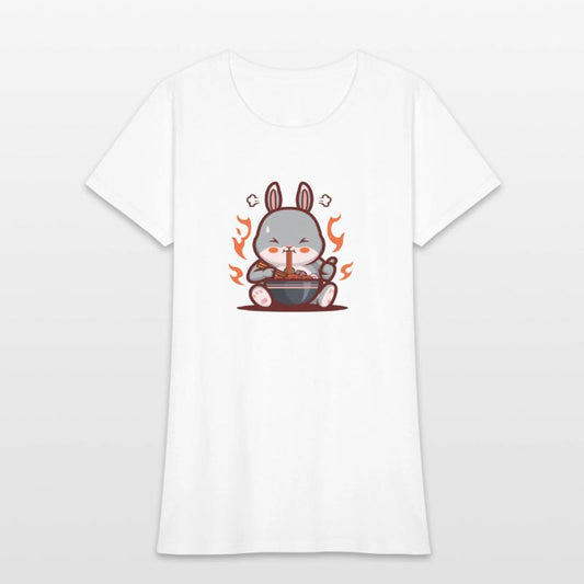 Rabbit Eating Spicy Ramen Noodles cute