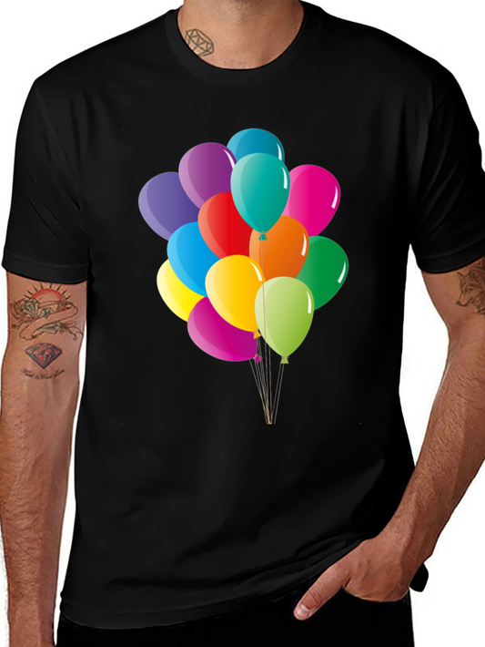 Colorful Balloons Graphic Tee - Black Cotton Blend T-Shirt