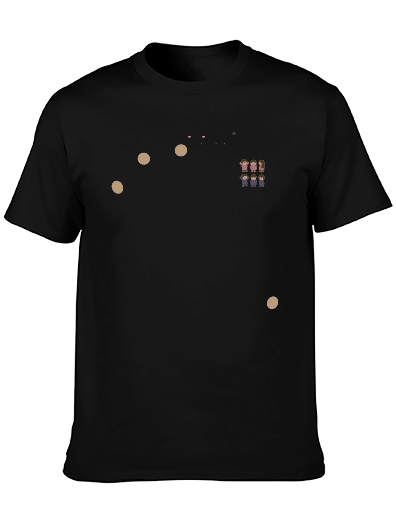Black T-Shirt with Cartoon Family Print