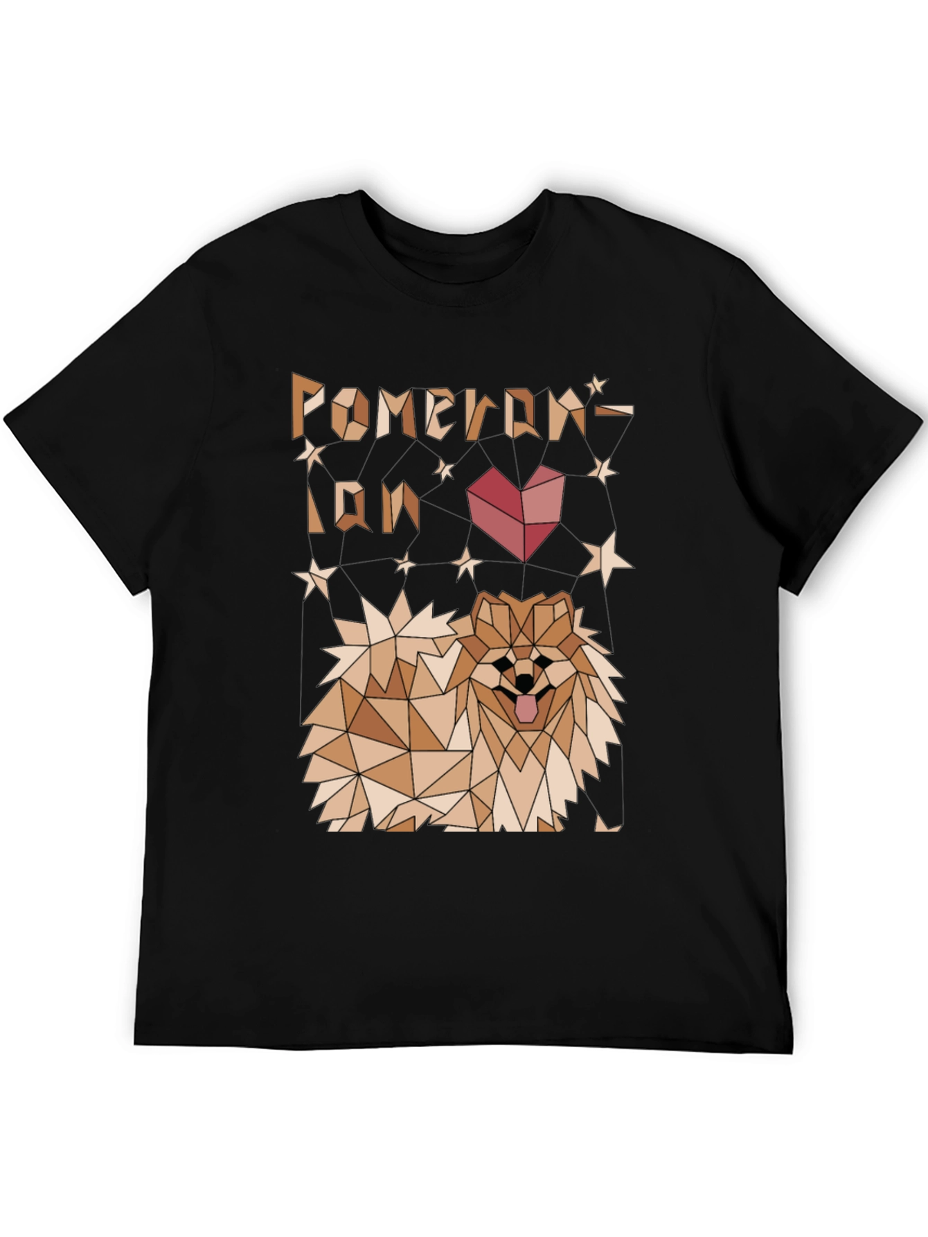 Geometric Pomeranian Dog Graphic Tee - Black