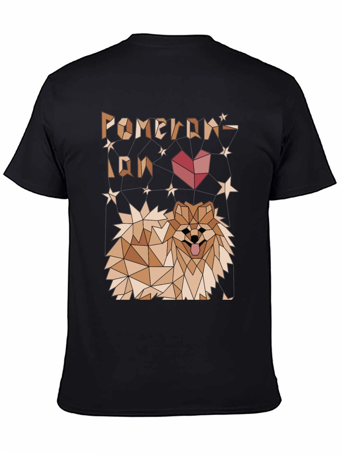 Geometric Pomeranian Dog Graphic Tee - Black