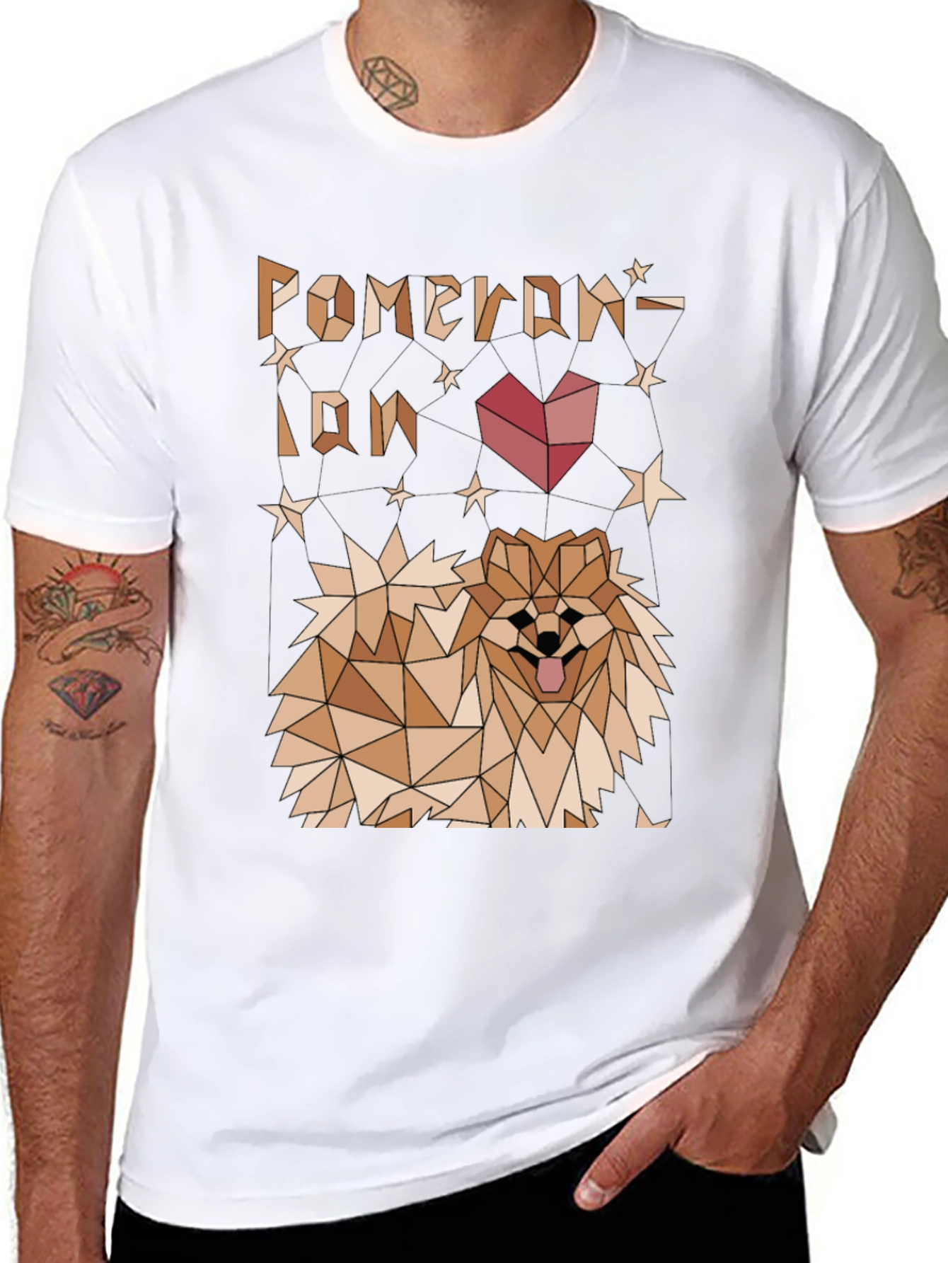 Geometric Pomeranian Dog Graphic Tee - Black