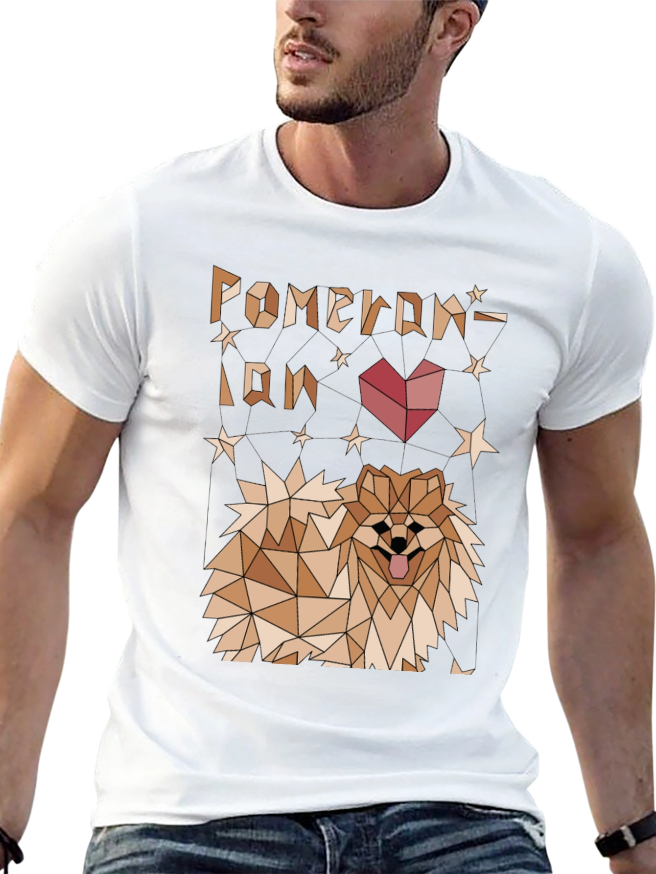 Geometric Pomeranian Dog Graphic Tee - Black